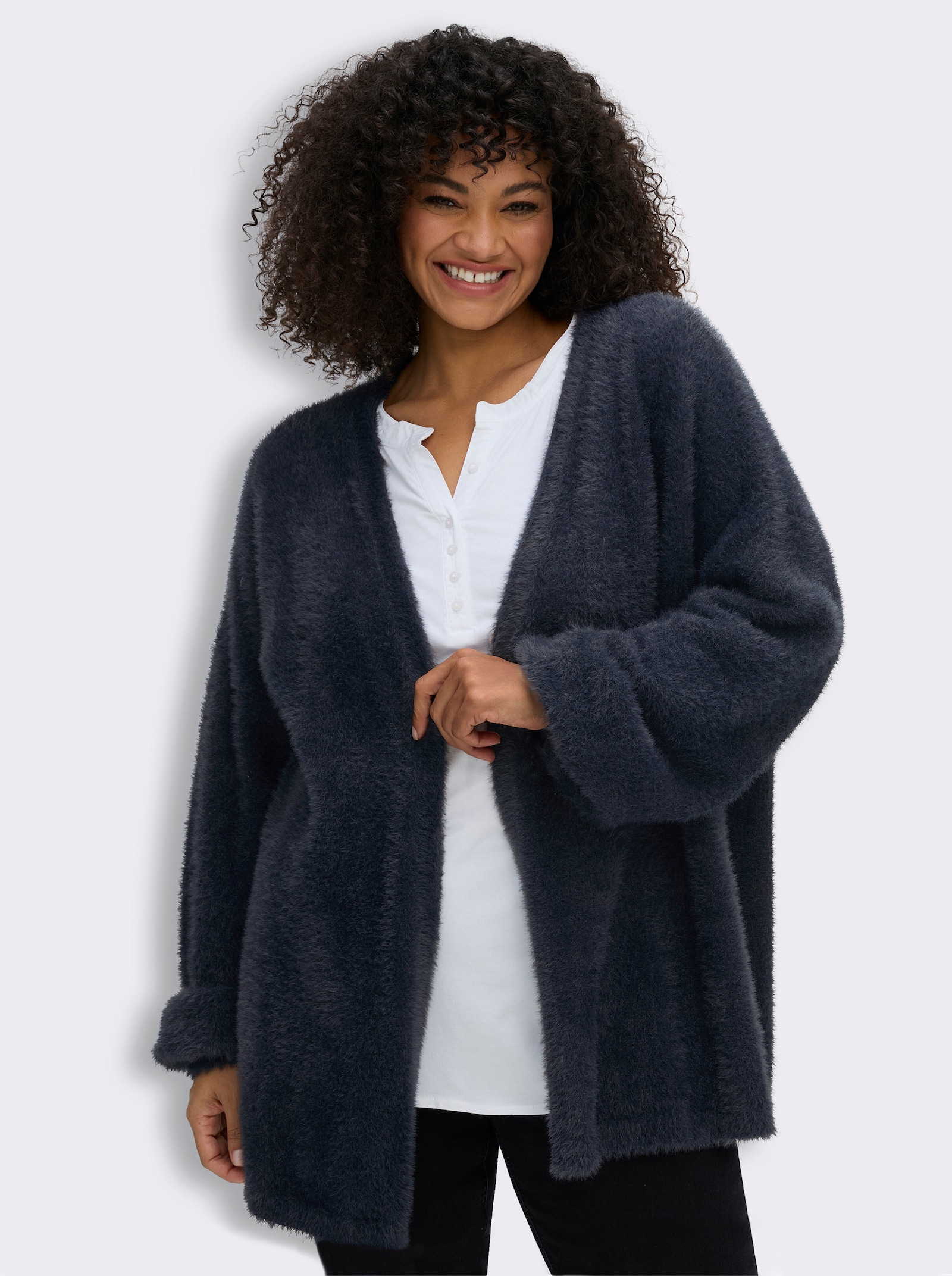 sheego Cardigan aus Flauschgarn - tiefblau