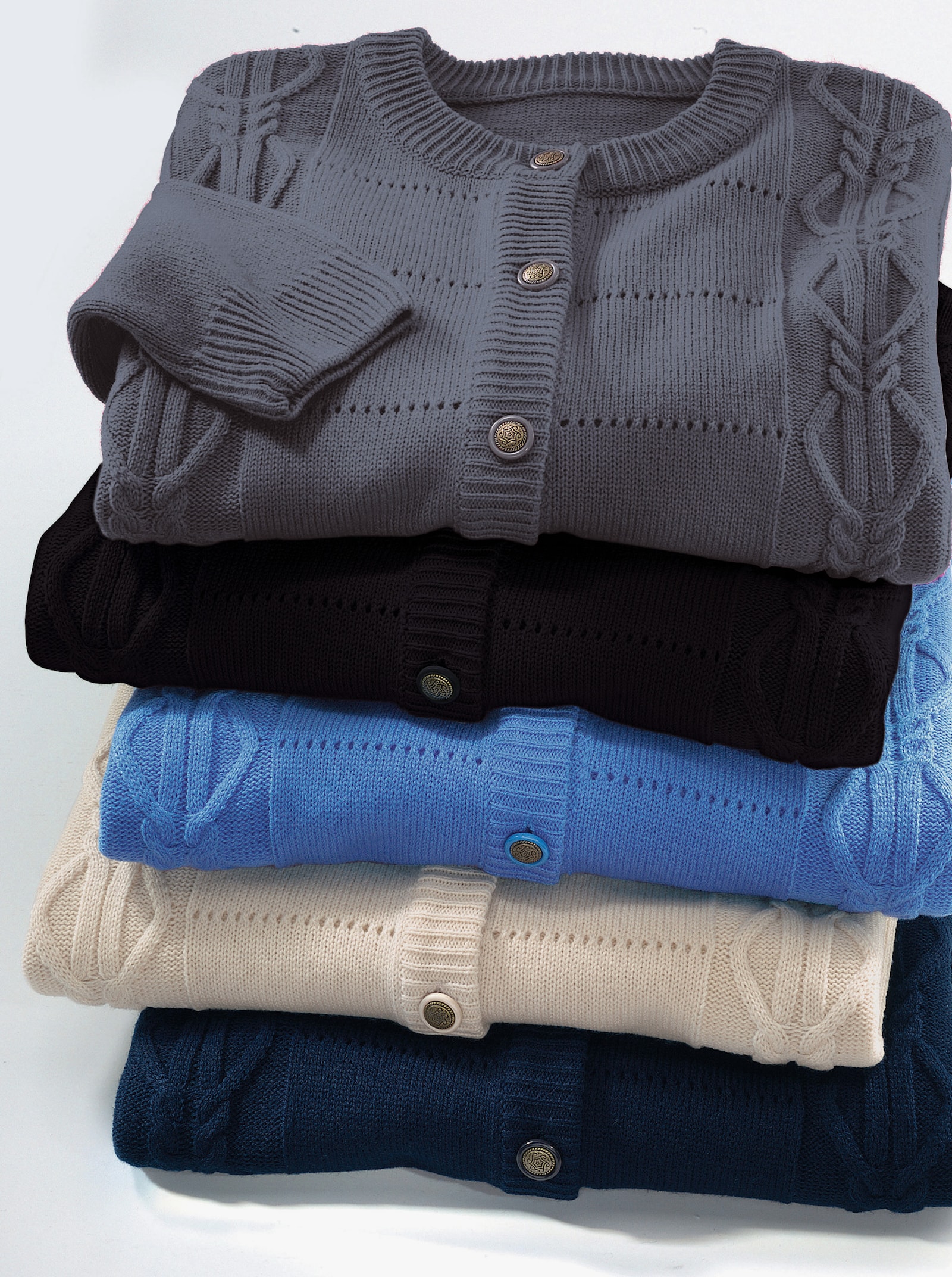 Ajourstrickjacke im Mustermix - marine