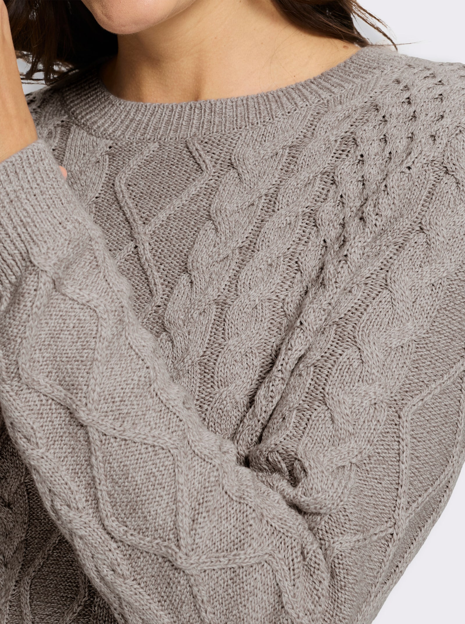  Strickpullover im Mustermix - taupe-meliert