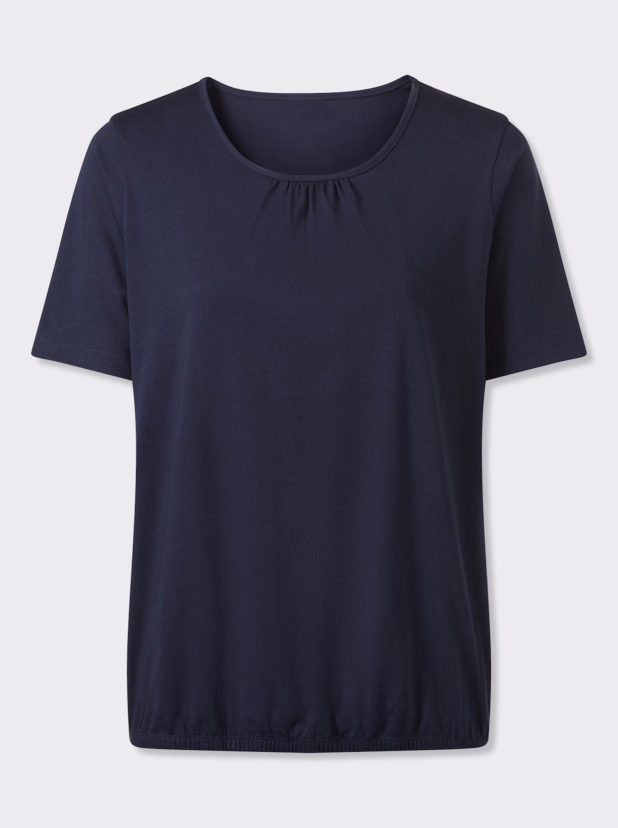 Kurzarmshirt mit gerafftem Ausschnitt - marine