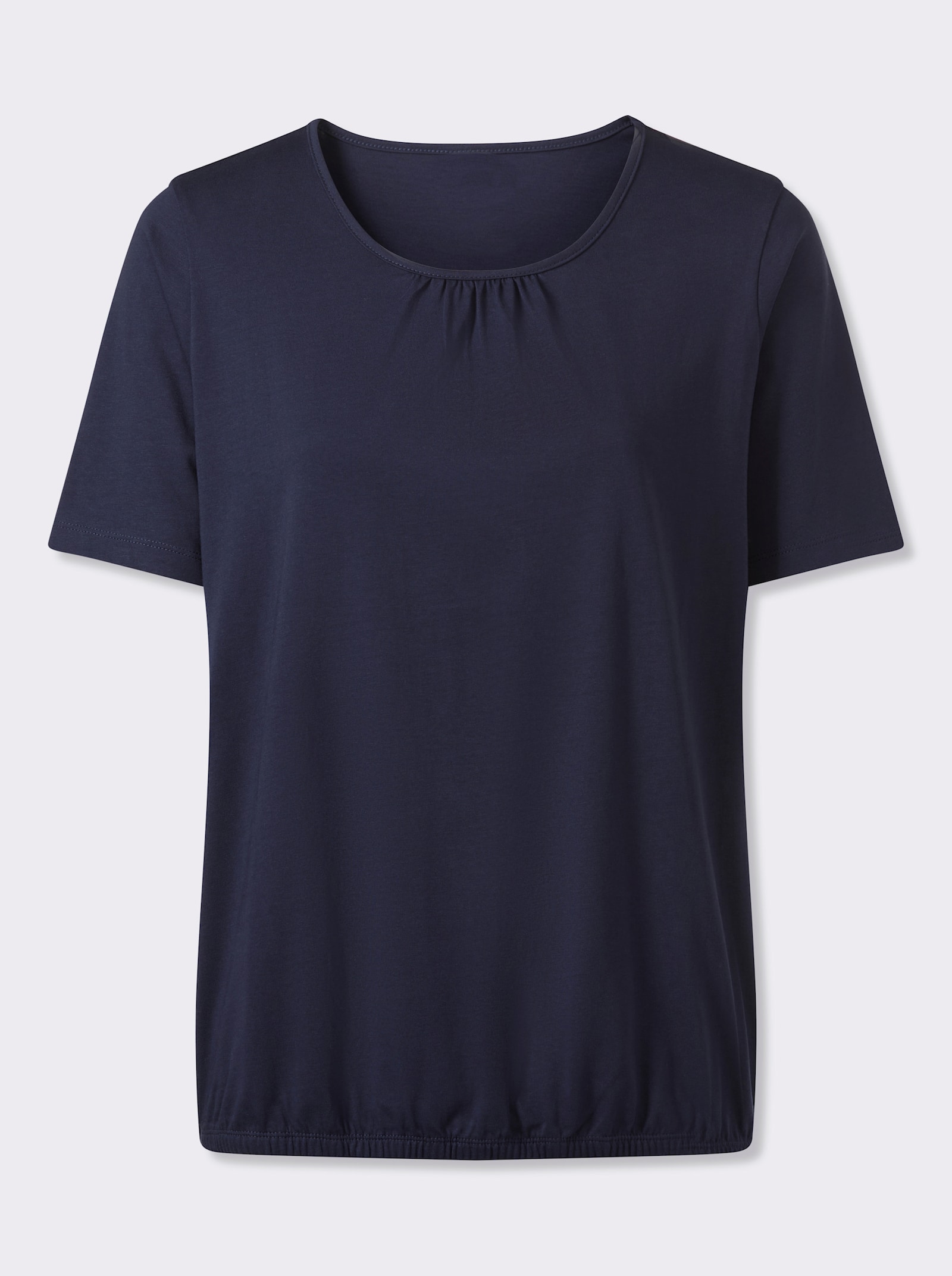 Kurzarmshirt mit gerafftem Ausschnitt - marine