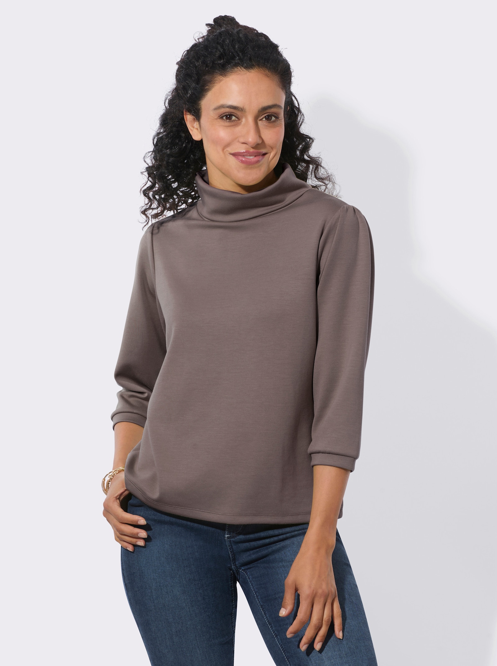  Sweatshirt mit Kellerfalte hinten - dunkeltaupe