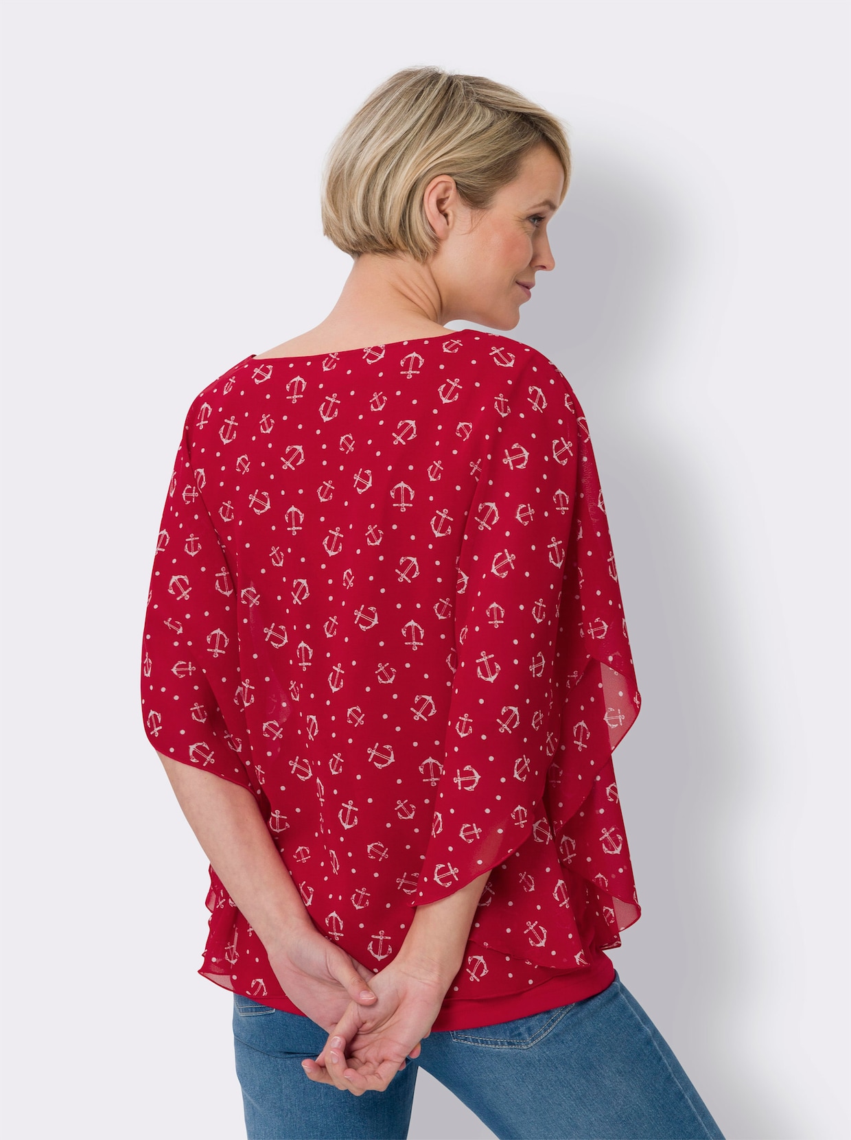 Georgetteblouse - rood/wit geprint