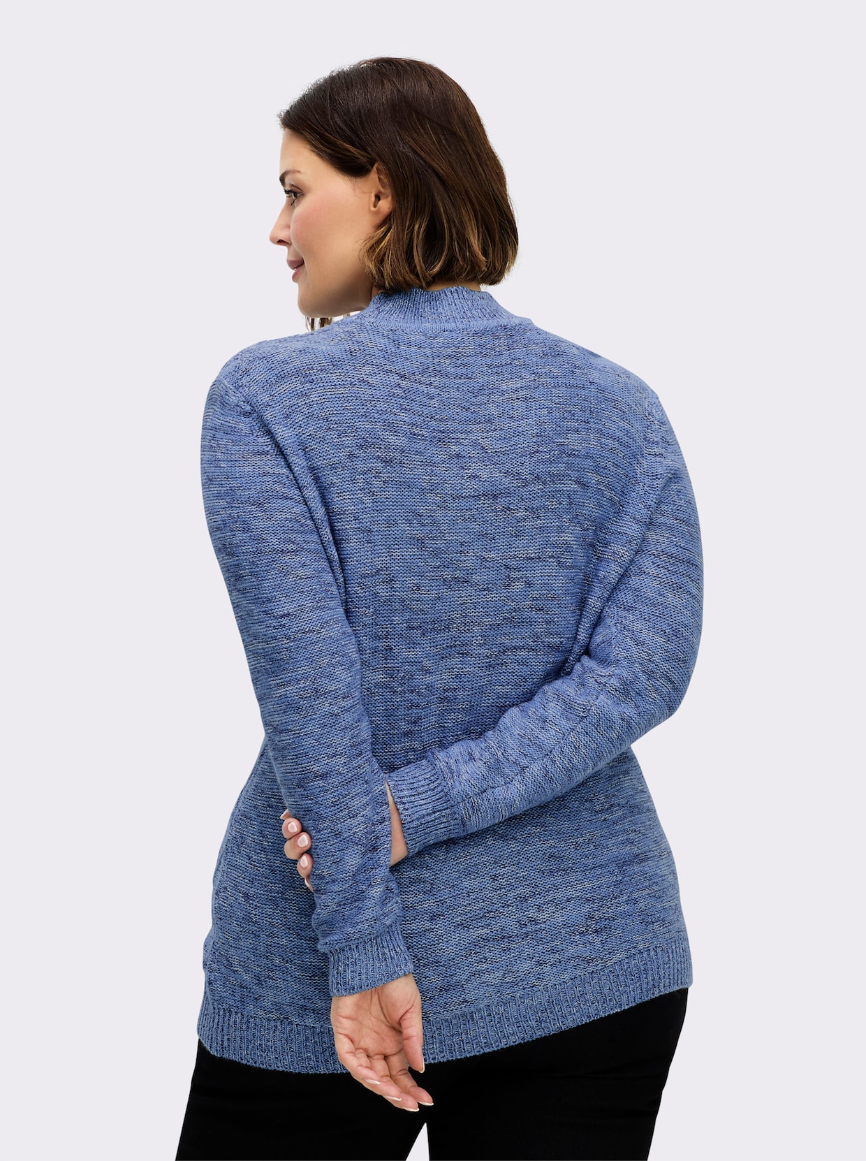 Stehkragenpullover im Rauten-Dessin - blau-meliert