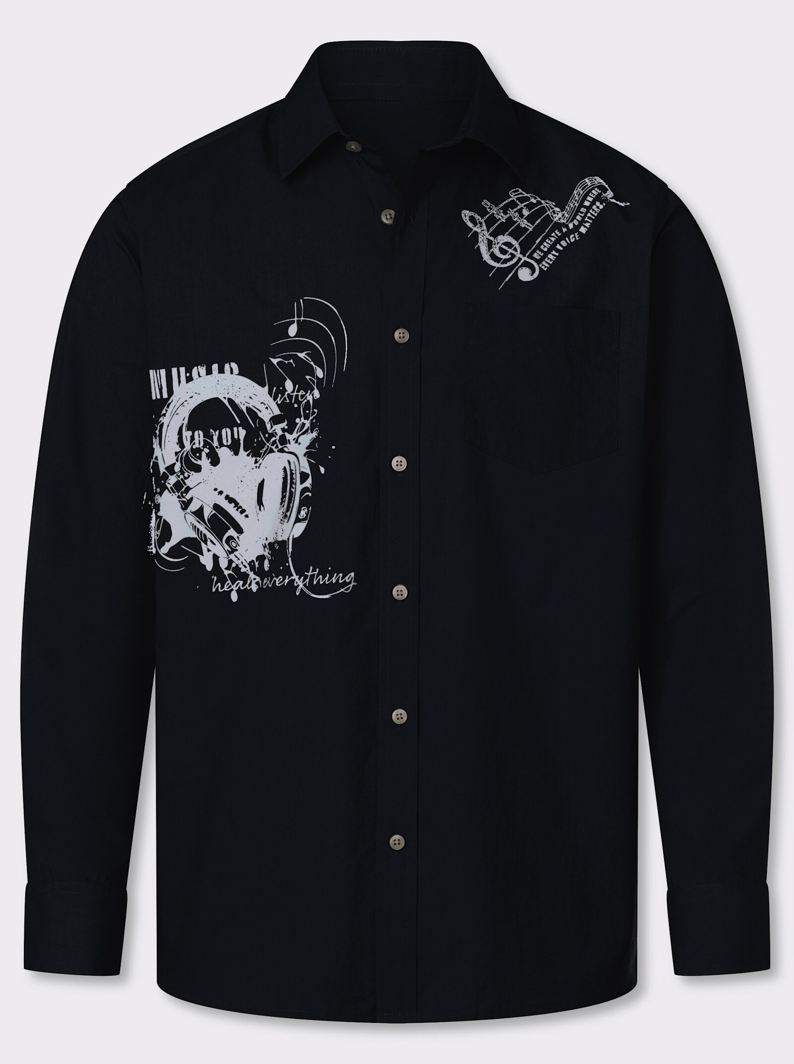 Catamaran Langarmhemd mit platzierten Prints, Baumwolle - schwarz-bedruckt