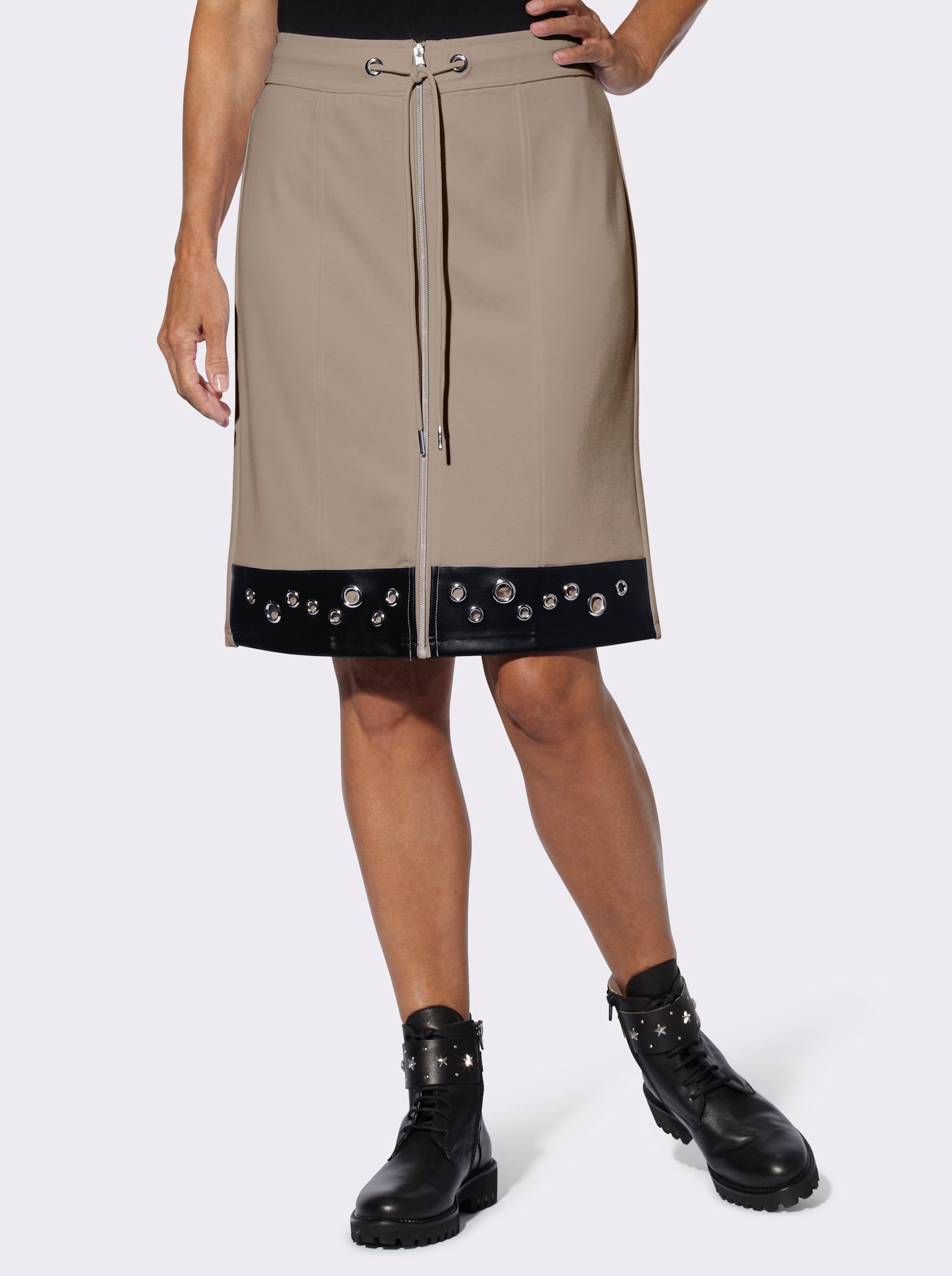 Schlupfrock mit Besatz in Leder-Optik - sesam