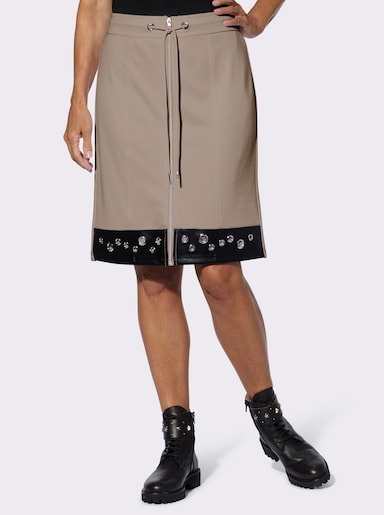 Schlupfrock mit Besatz in Leder-Optik - sesam