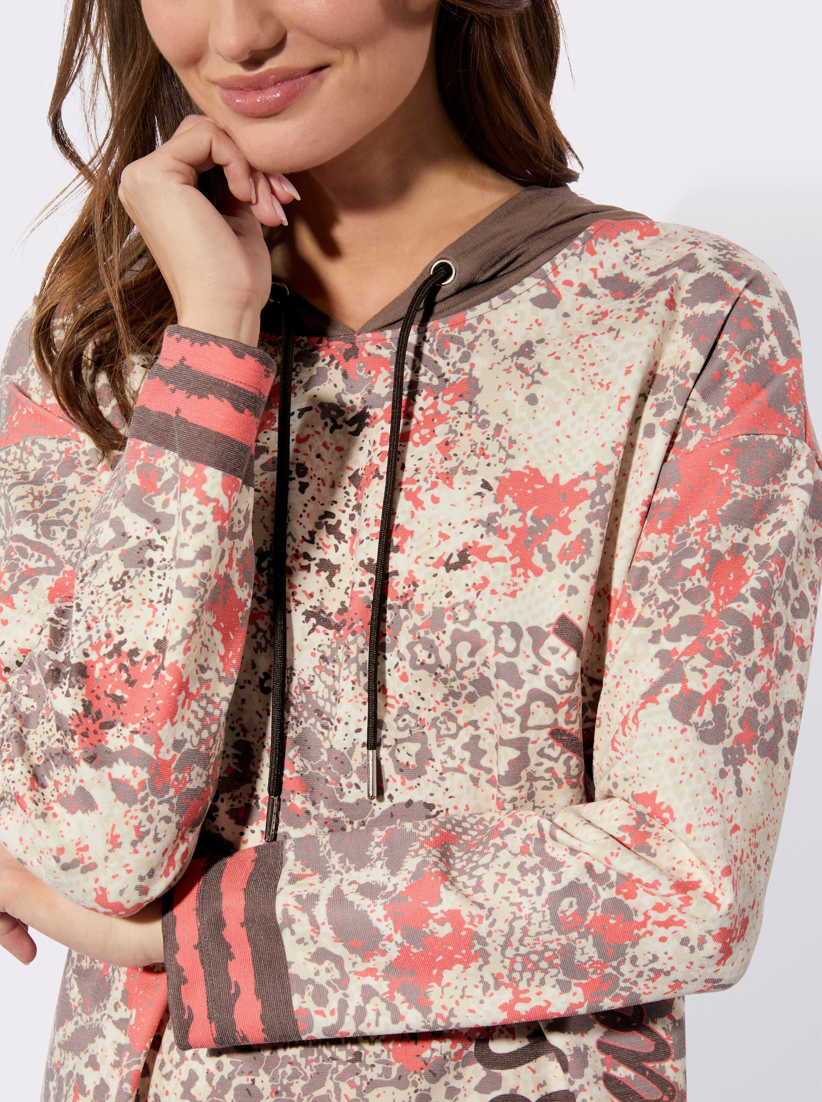 Druckkleid im Animal-Mustermix - sand-dunkeltaupe-bedruckt