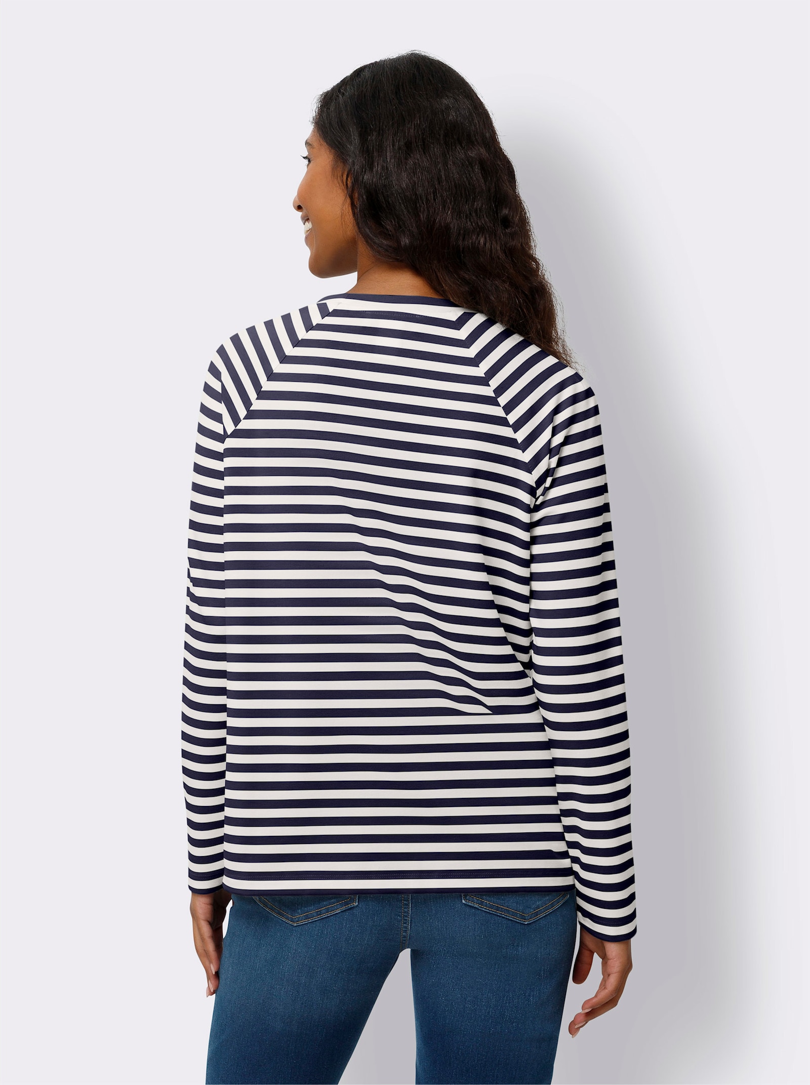 heine Proužkované tričko s raglánovými rukávy - námořnická modrá-ecru-proužek