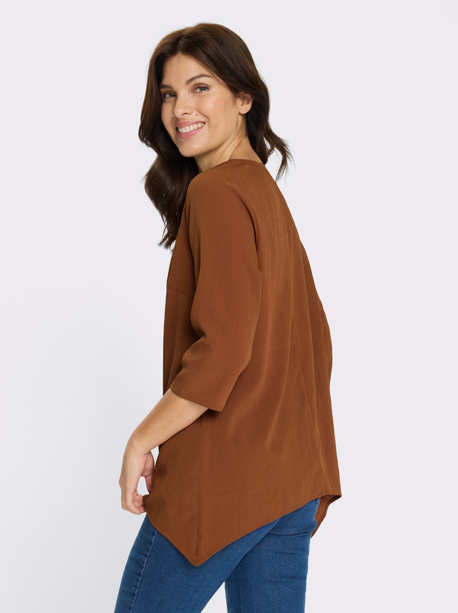 Comfortblouse met puntige zoom - cognac