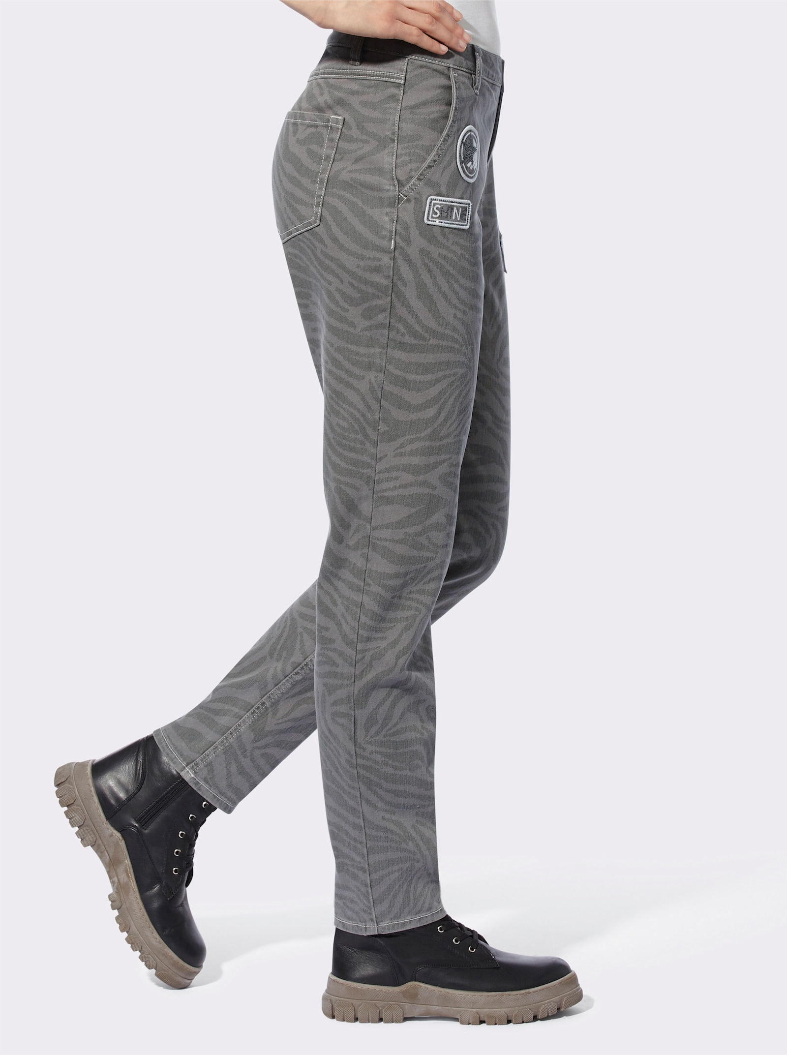 heine Hose mit Animal-Print - anthrazit-graphit-bedruckt