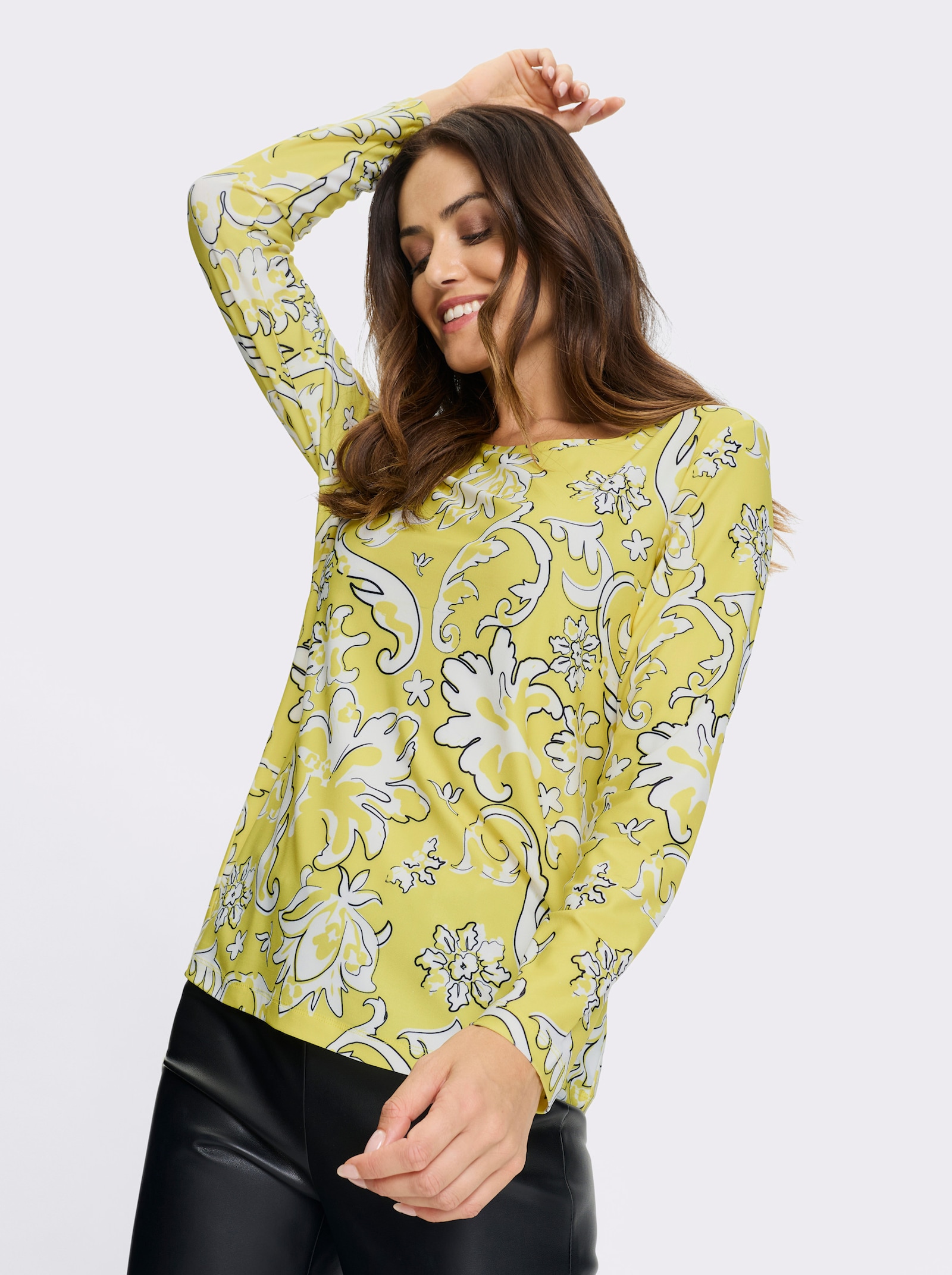 heine Langarmshirt aus Kofferware - limone-ecru-bedruckt