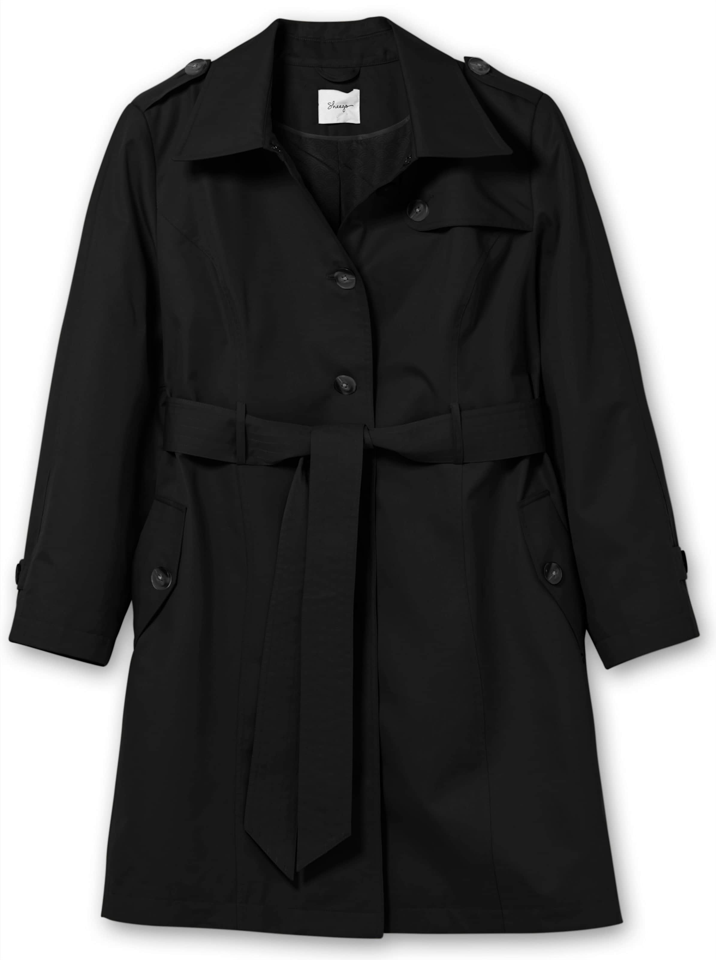 Sheego Damen Schwarz Trenchcoat Gr. 54, 64% Baumwolle, 36% Polyester, Unifarben, Unifarben Mit Farbeinsatz, Unifarben Mit Farbeinsätzen, Mäntel - Bild 2