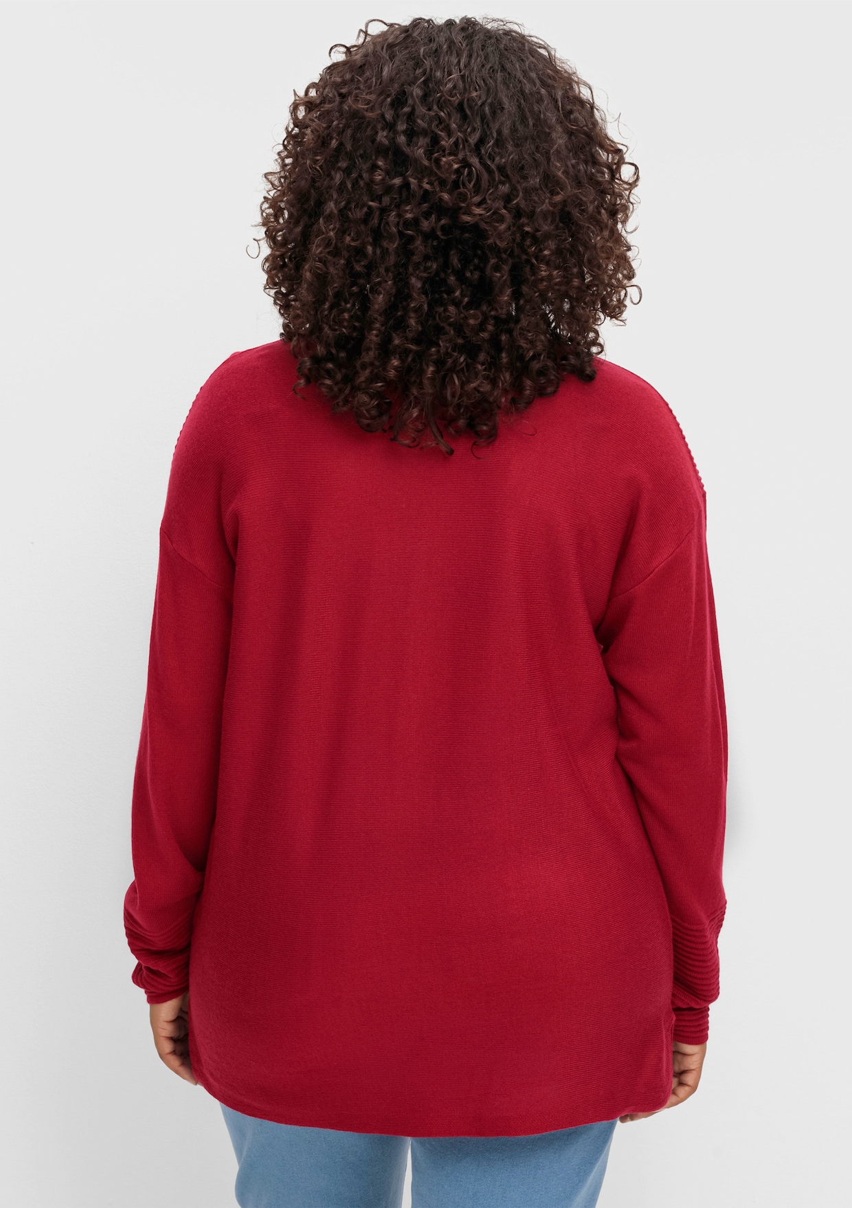 Rundhalspullover mit Ripp-Details - rot