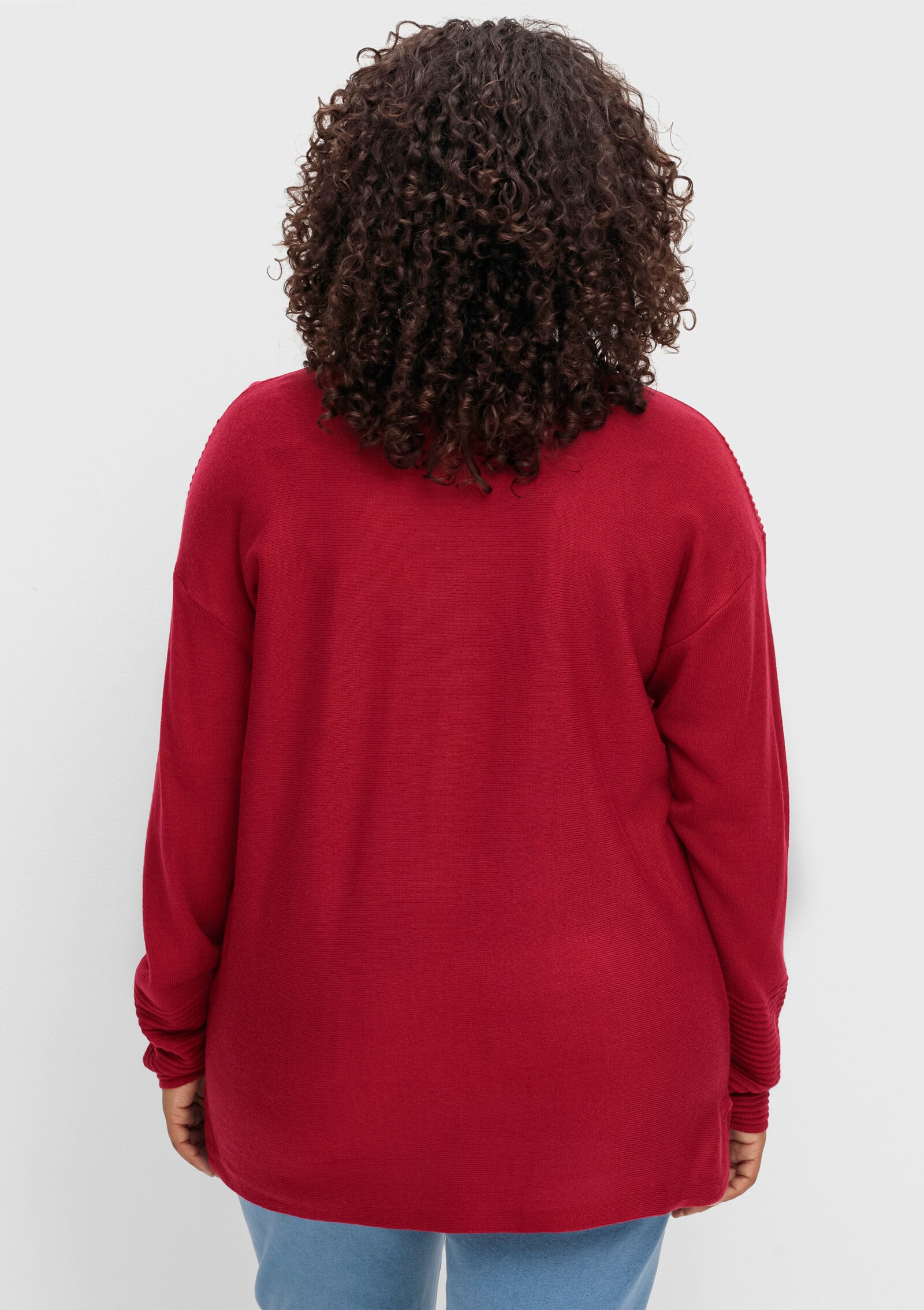 Rundhalspullover mit Ripp-Details - rot