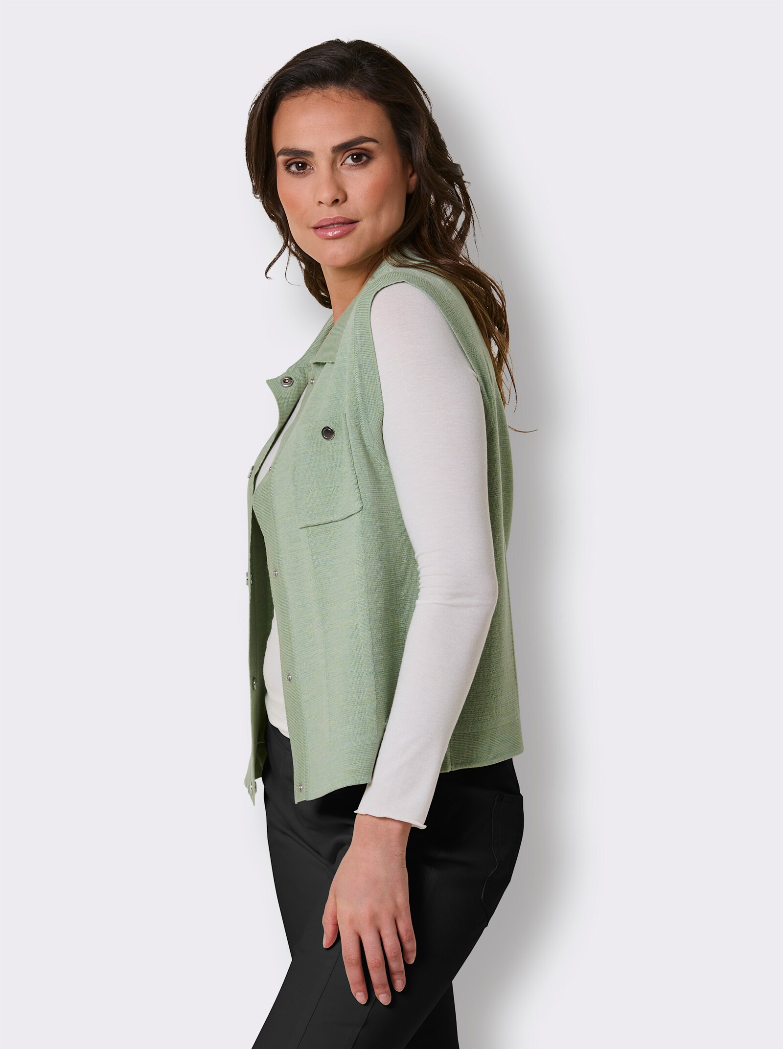 CREATION L PREMIUM Strickweste aus Wolle - eucalyptus-meliert