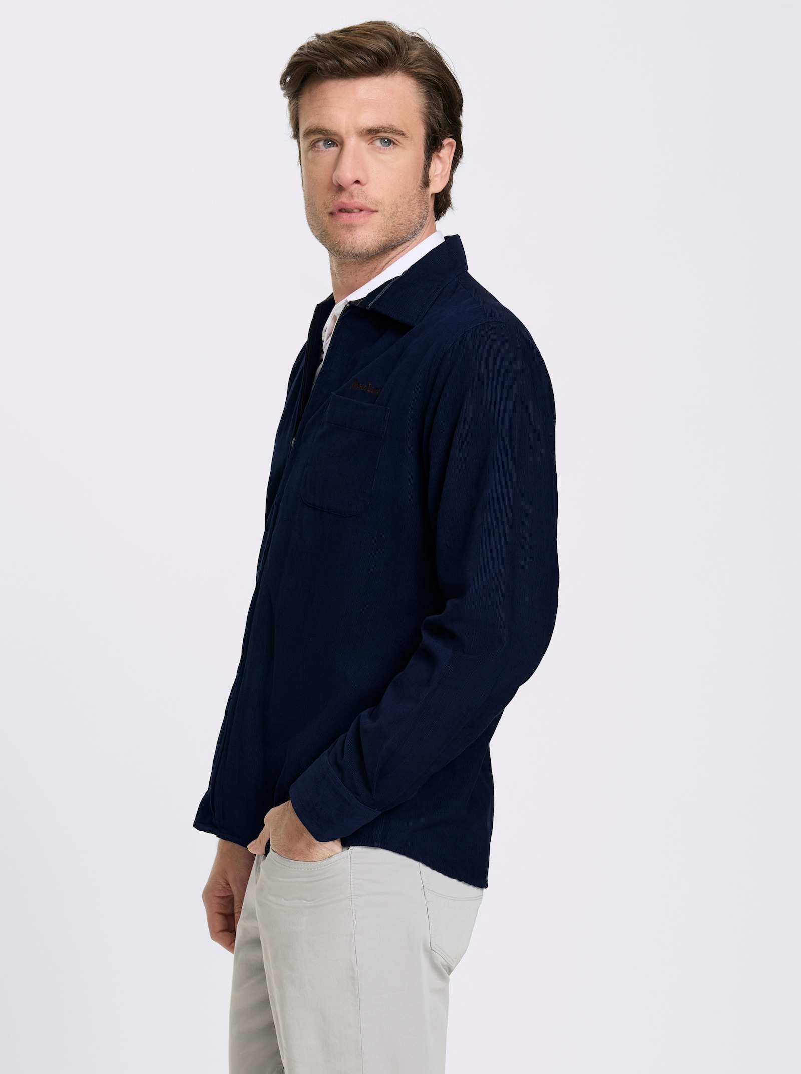 Marco Donati Langarmhemd in Microcord-Qualität - marine