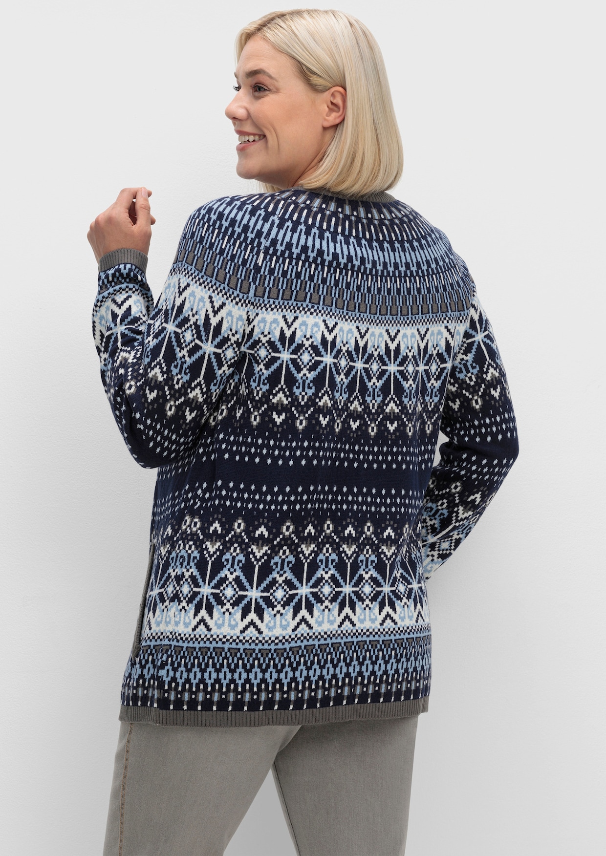 Jacquardstrickjacke im Norwegermuster - marine-bleu-gemustert