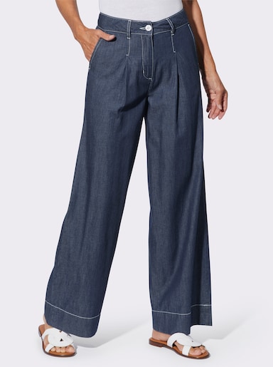 High-waist-Jeans mit Bundfalten - blue-stone-washed