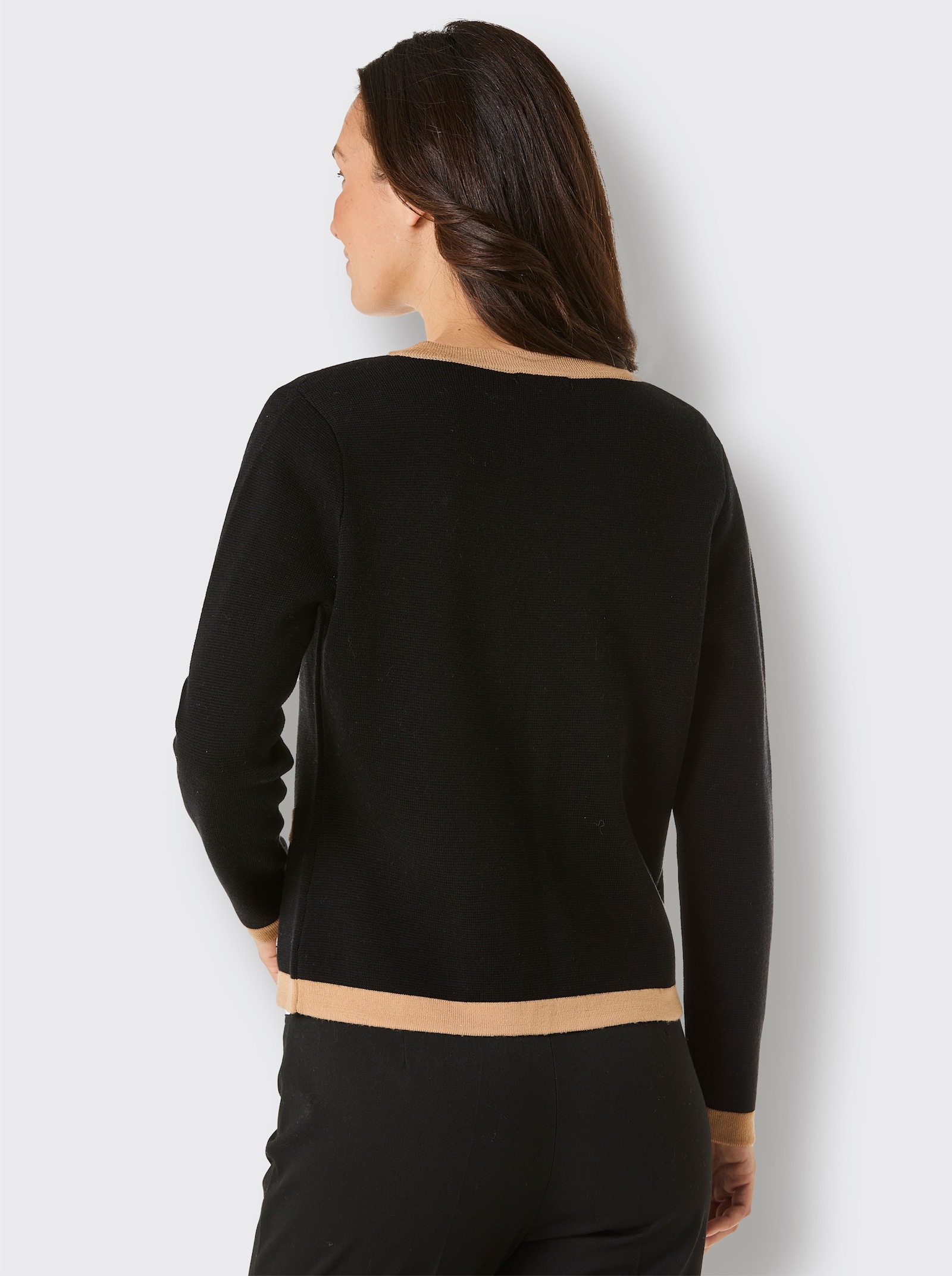 CREATION L PREMIUM Feinstrickjacke in Merino-Qualität - schwarz-camel-gemustert