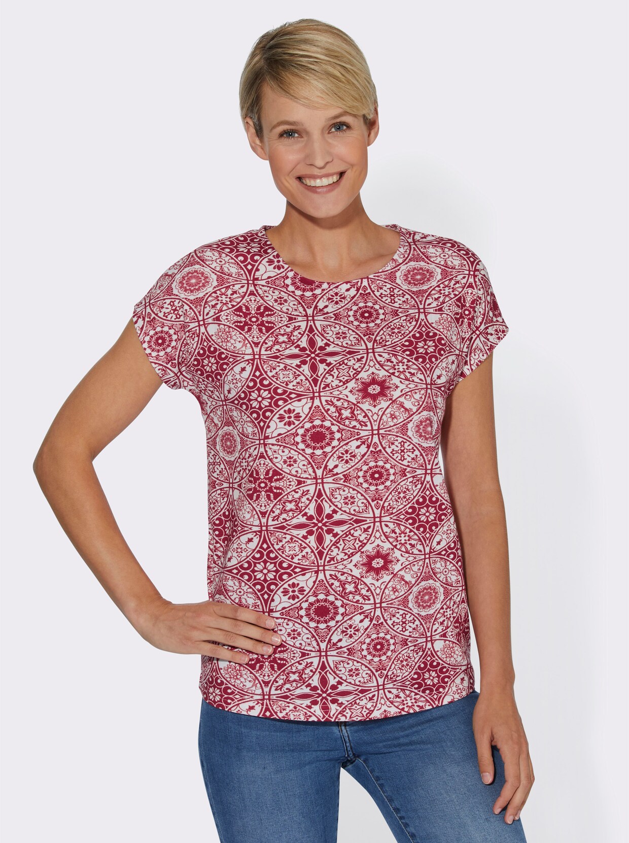 Shirt met ronde hals - kers gedessineerd