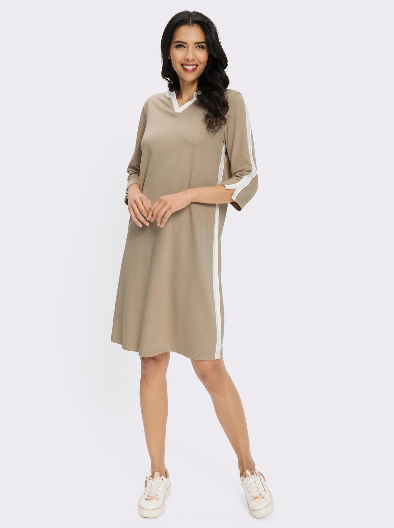 Sweatkleid mit Kontrastblenden - beige-ecru