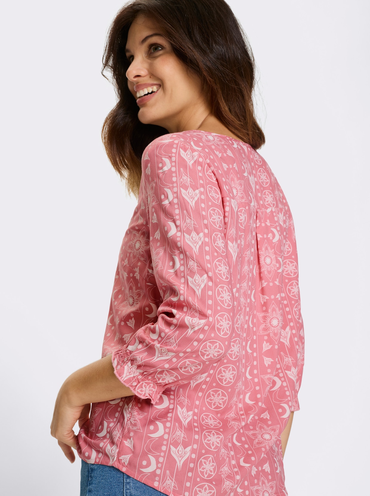 Schlupfbluse - flamingo-ecru-bedruckt