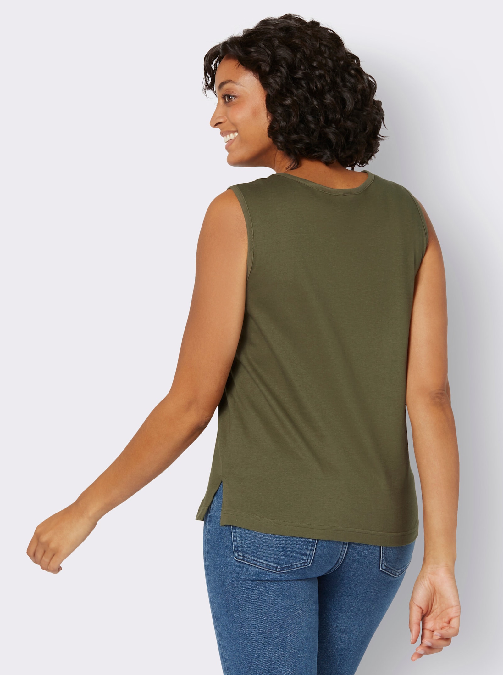 Shirttop met zijsplitten - olijf