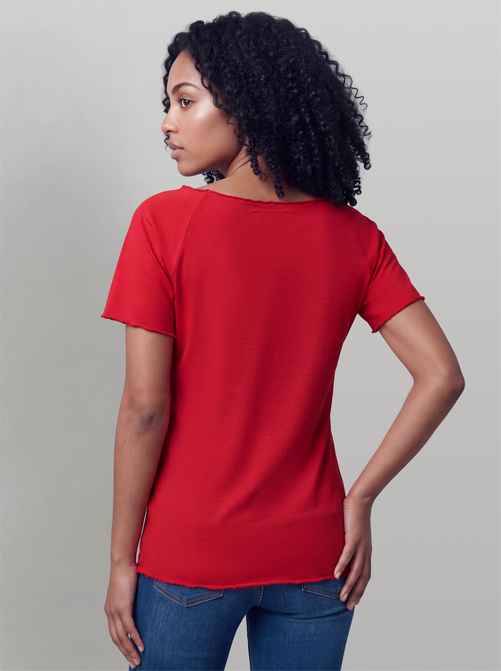 heine Kurzarmshirt mit Wellenkanten - erdbeere