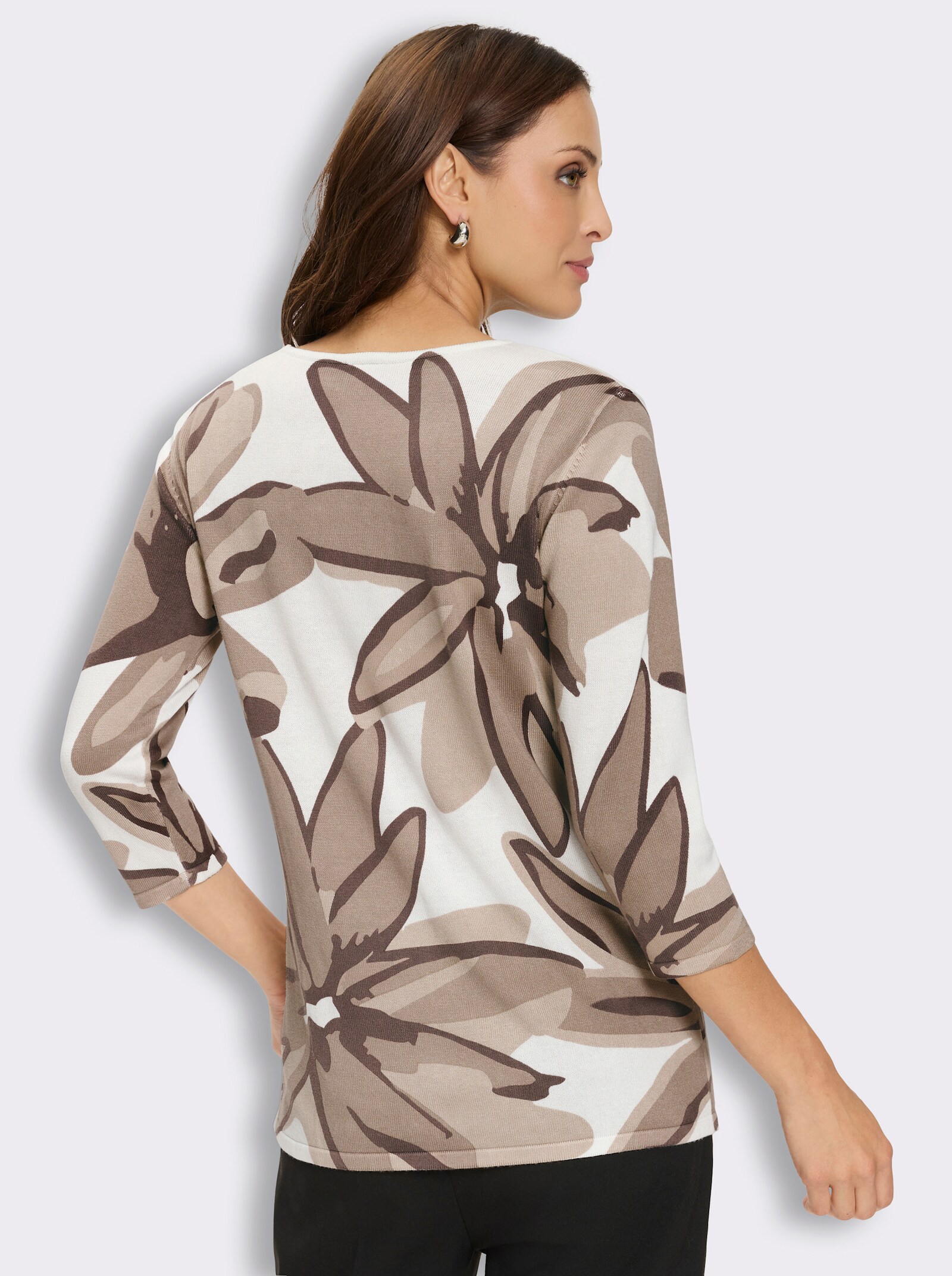 3/4-Arm-Pullover mit Glitzersteinchen - weiß-sesam-bedruckt