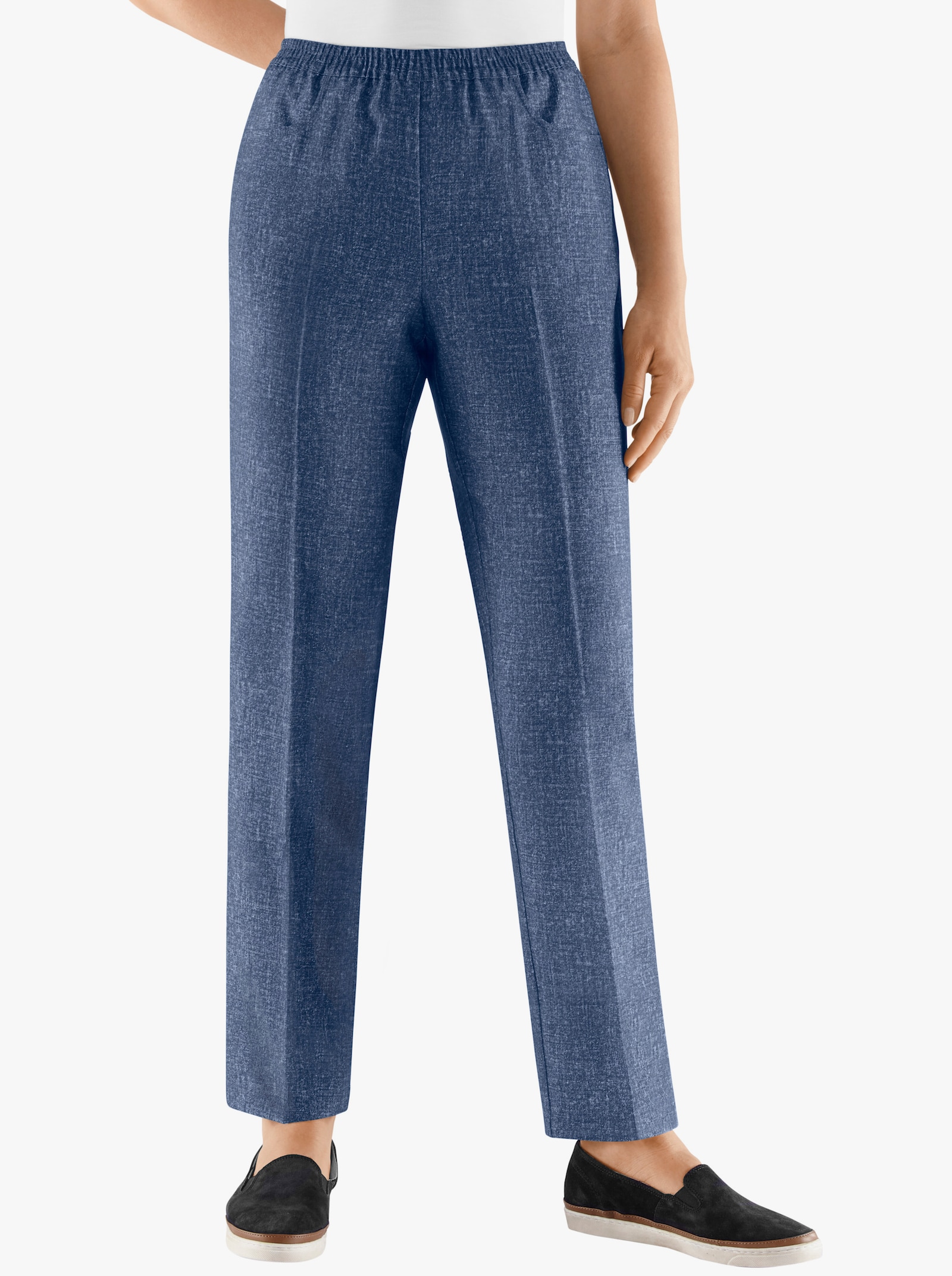 Comfortbroek in jeanslook - blauw gemêleerd + marine gemêleerd
