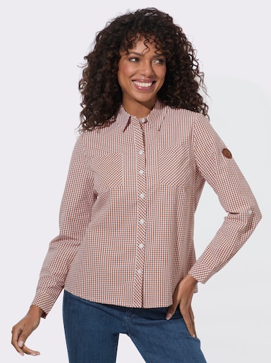  Karobluse mit Brusttaschen - cognac-weiß-kariert
