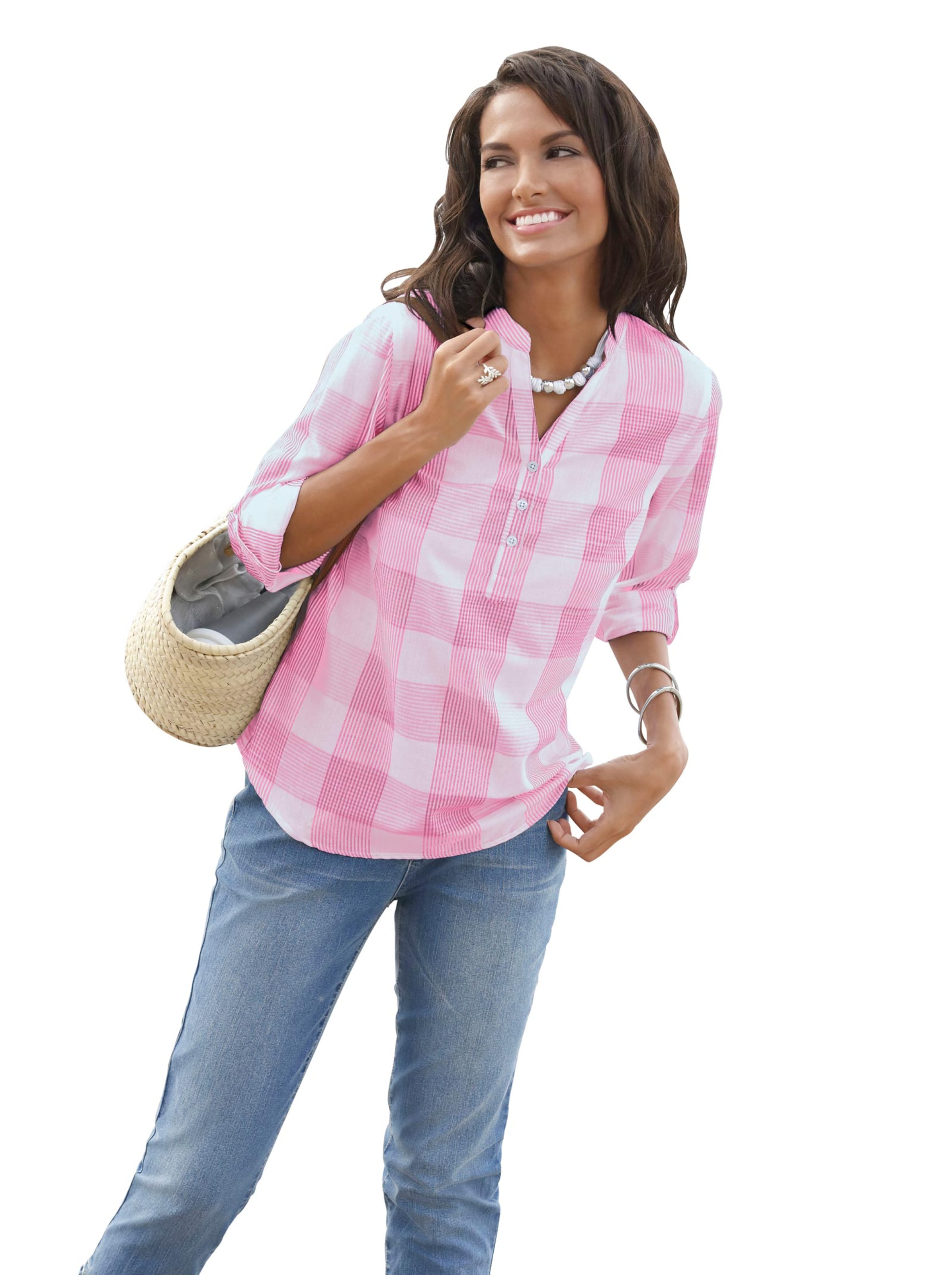 Baumwollbluse - pink-weiß-kariert