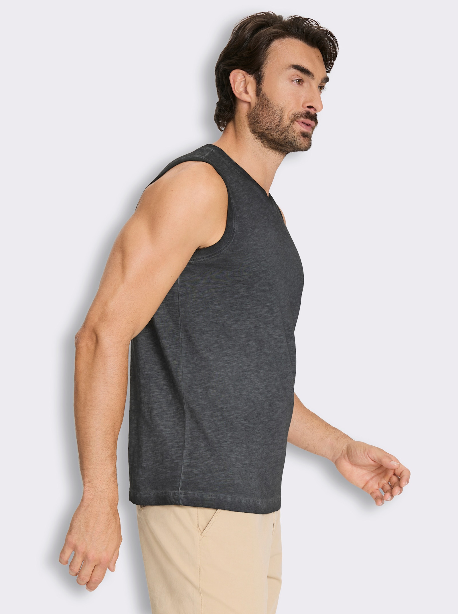 V-Shirt ärmellos, aus Baumwolle - schwarz