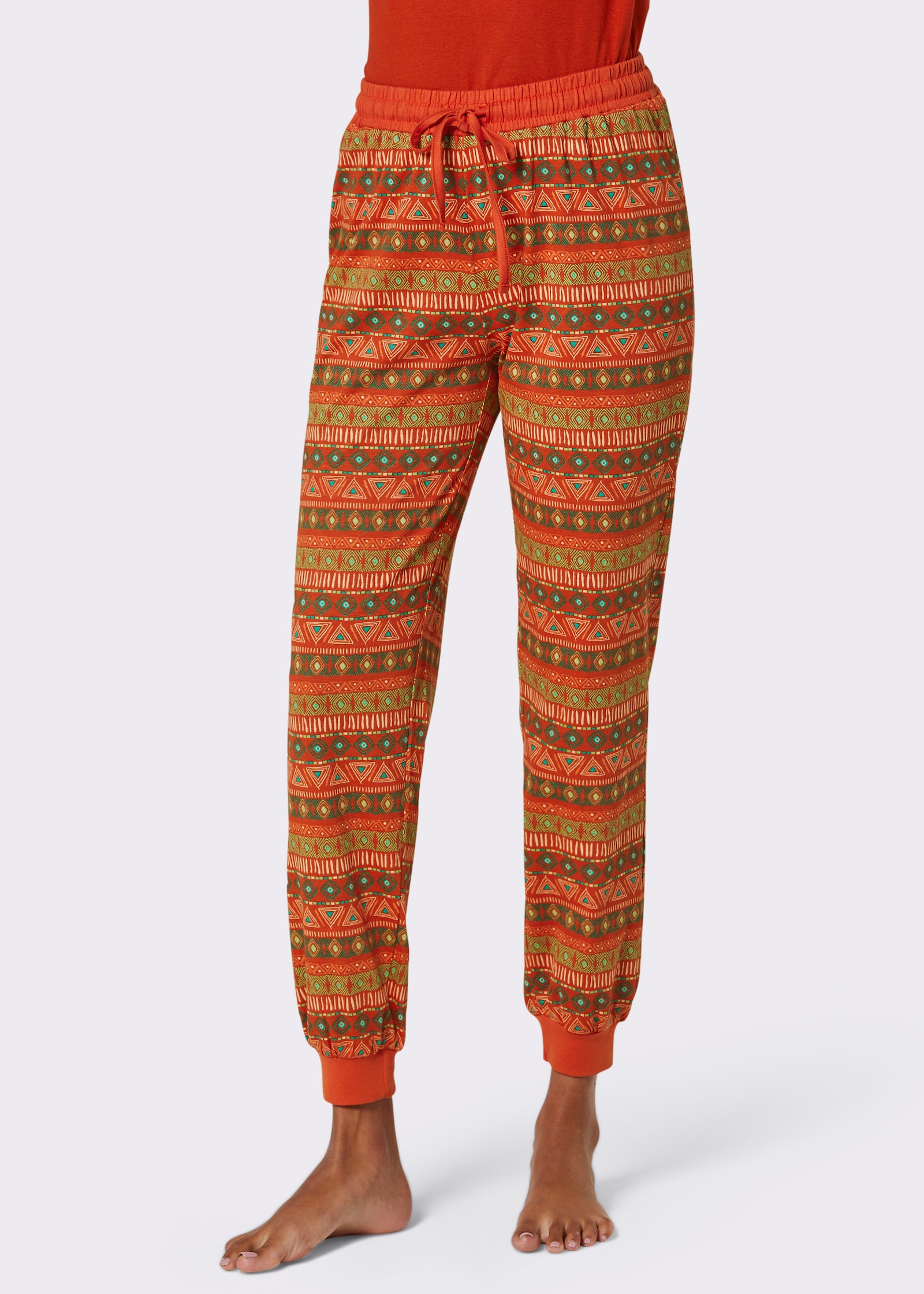 wäschepur Schlafanzug-Hose - rostrot-smaragd-bedruckt