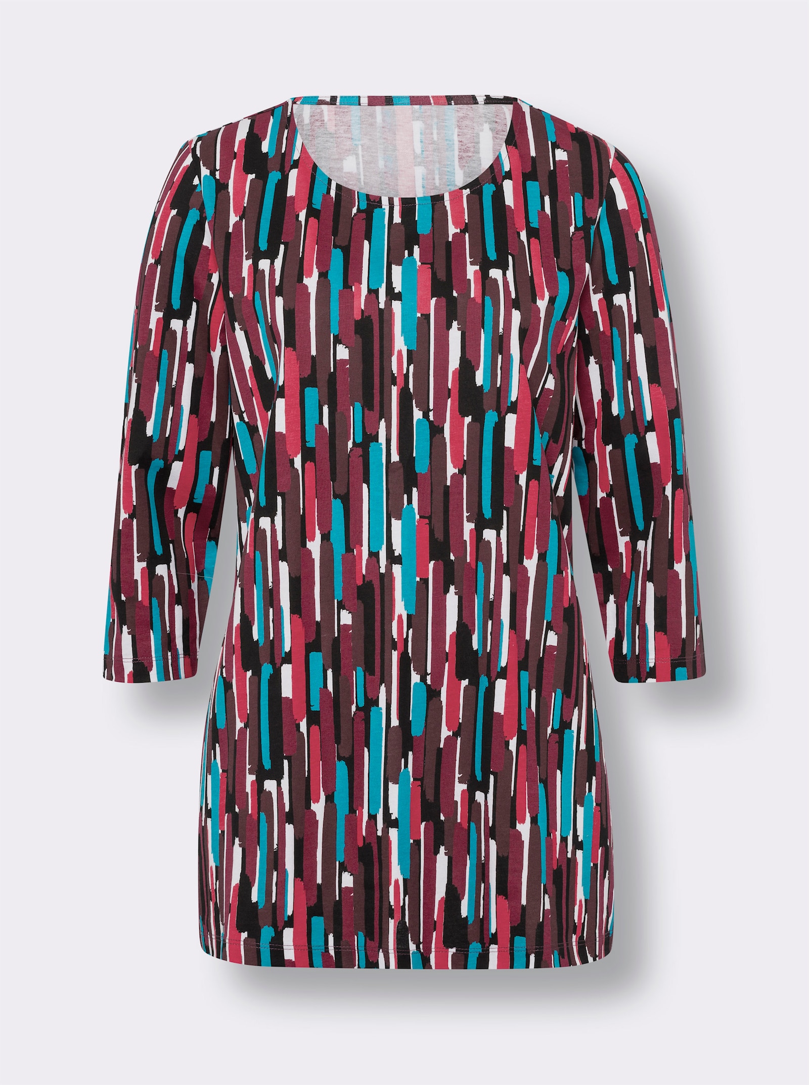 Lang shirt in A-lijn, bedrukt - bordeaux/turquoise bedrukt