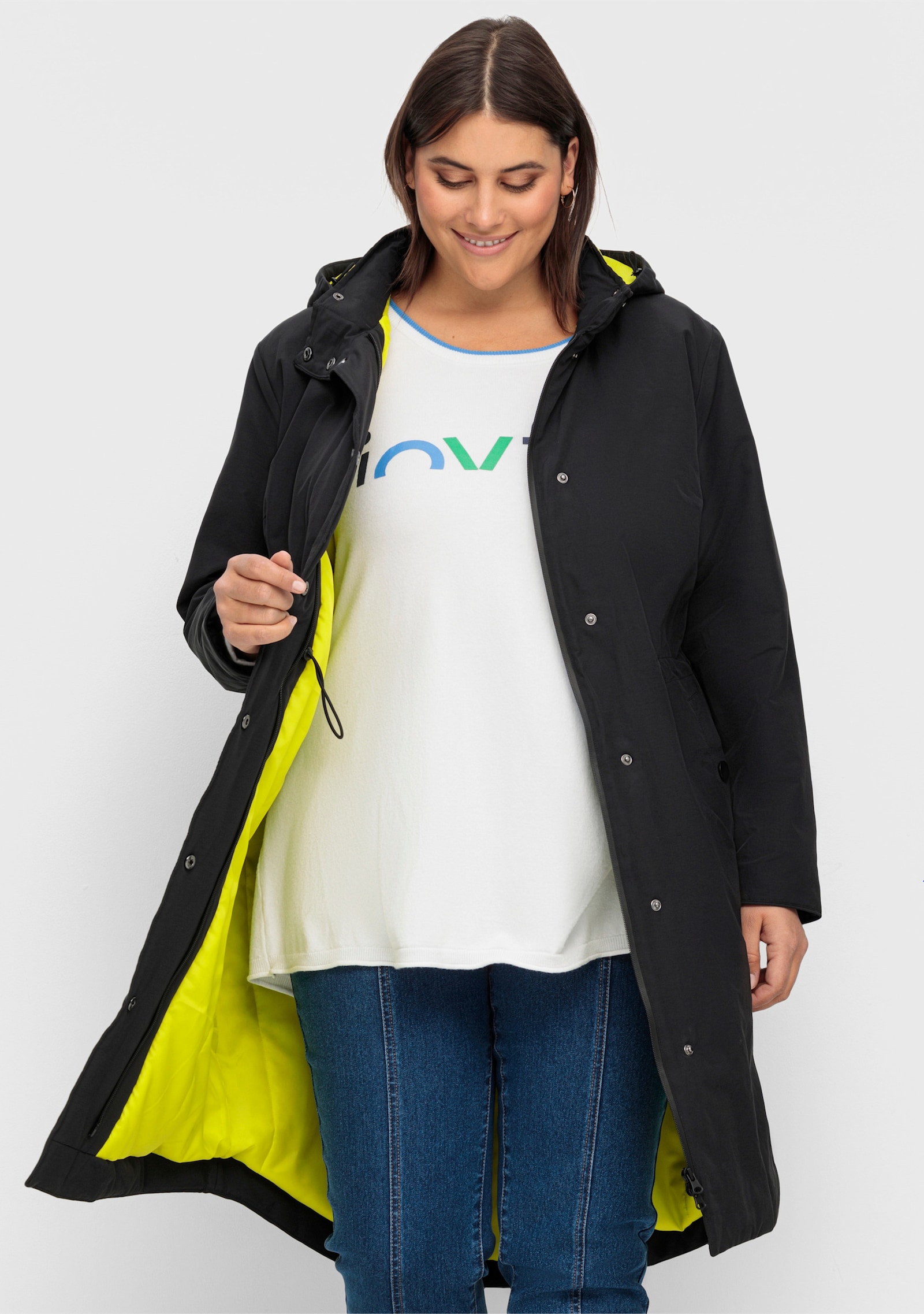 sheego Parka avec doublure contrastée - noir