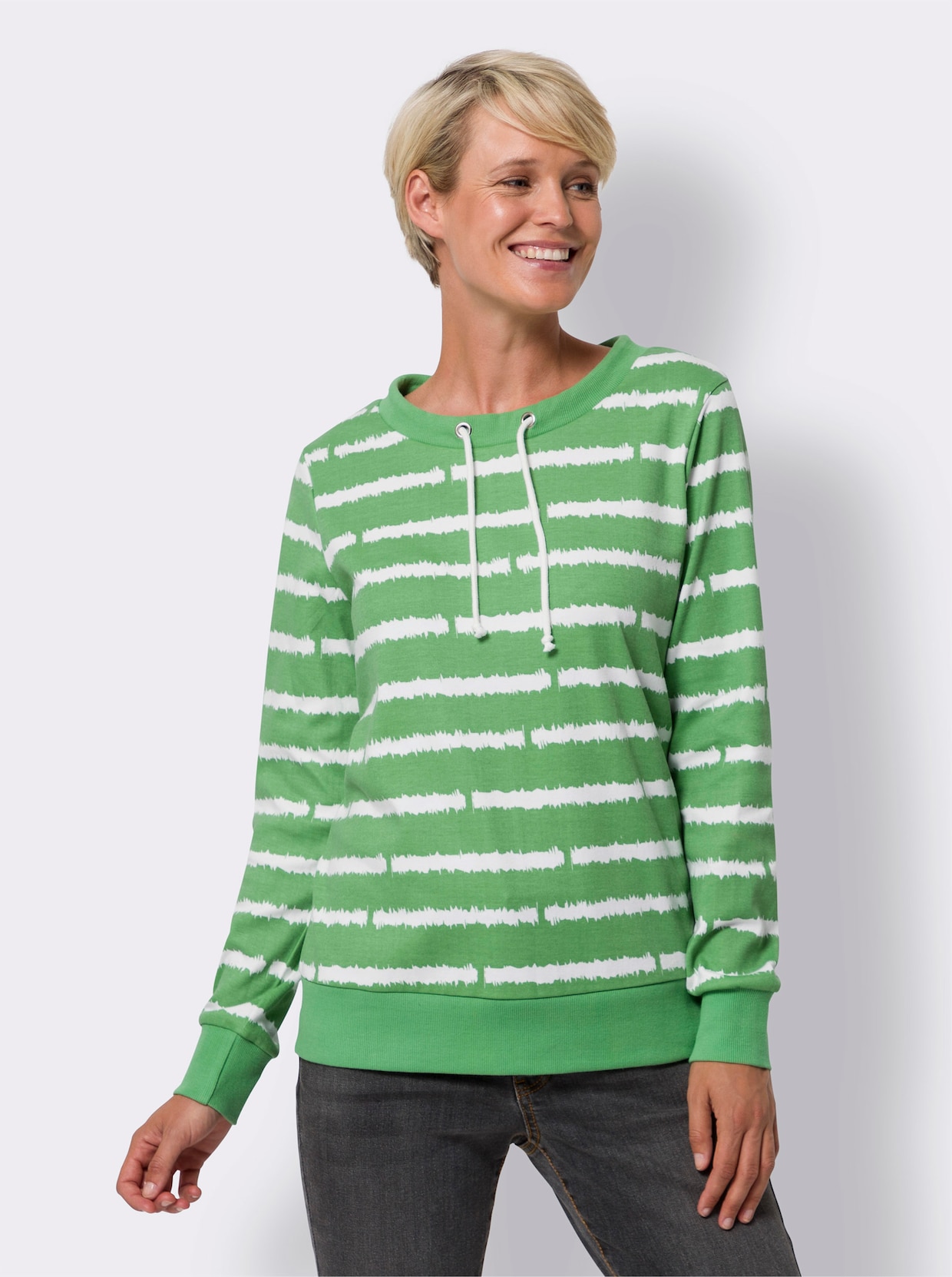 Sweatshirt - appelgroen/wit gestreept