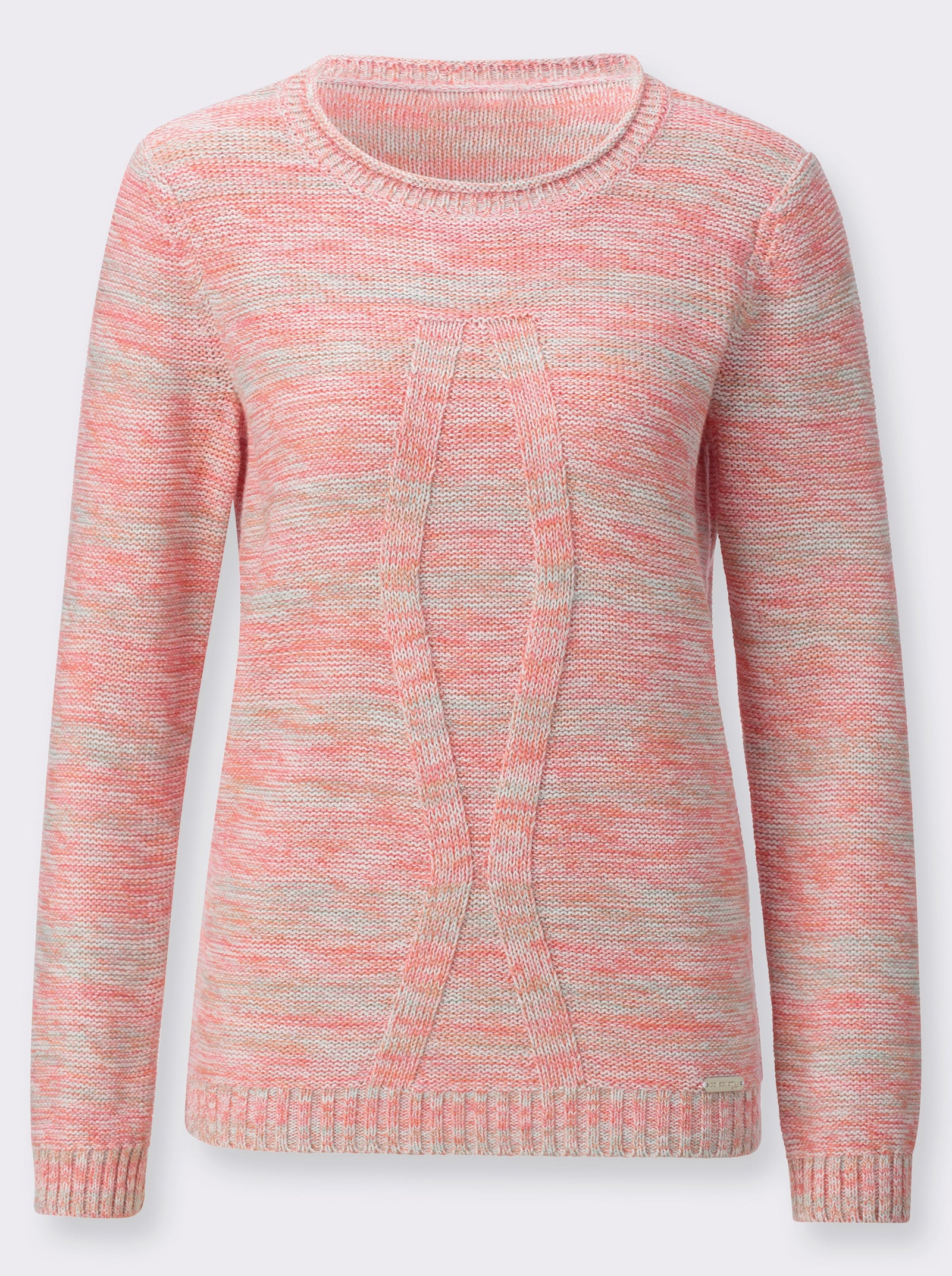 Rundhalspullover im mehrfarbigen Melange-Strick - flamingo-ecru-meliert