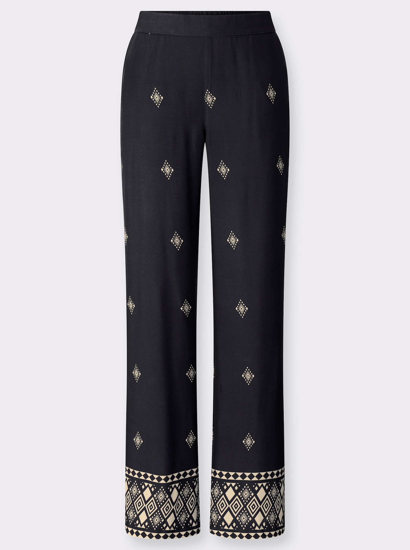 Druckhose mit Allover-Druck - schwarz-elfenbein-bedruckt