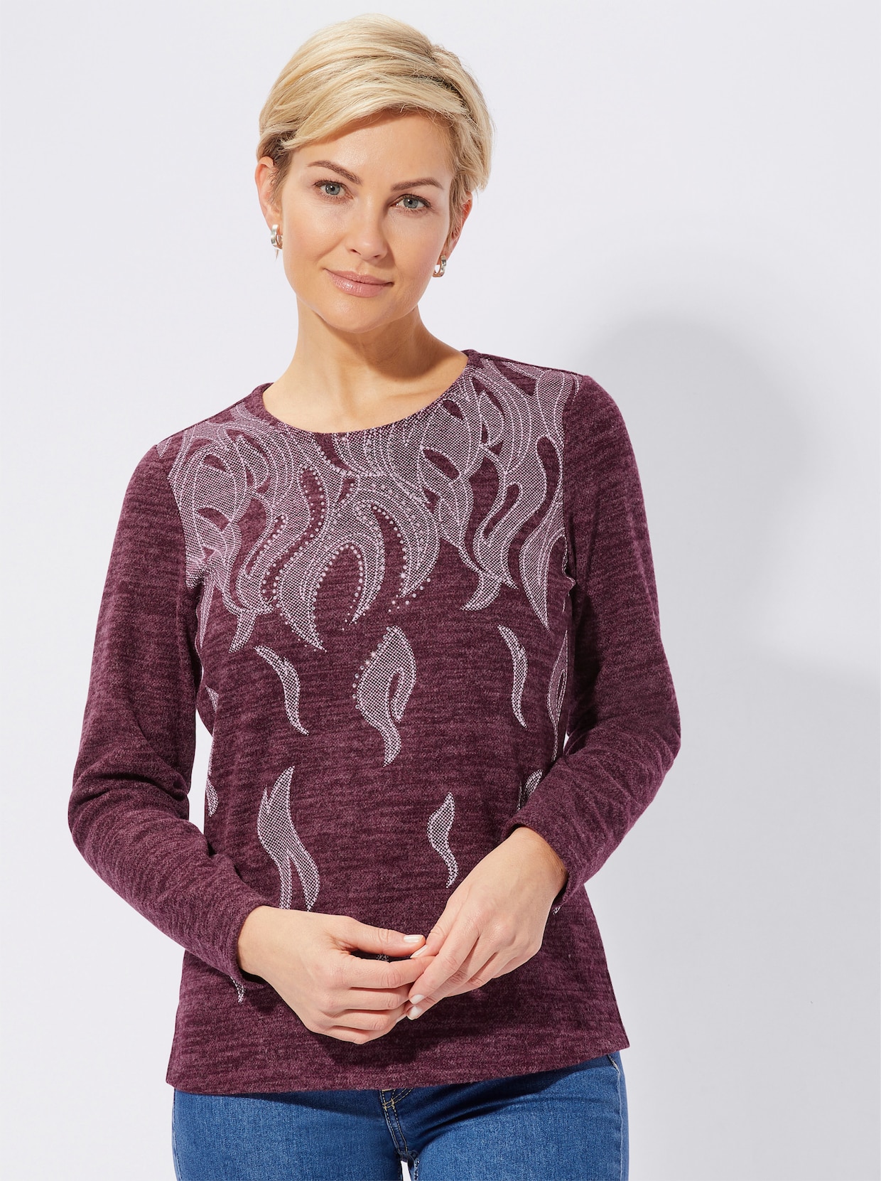 Shirt met ronde hals - braamrood gemêleerd