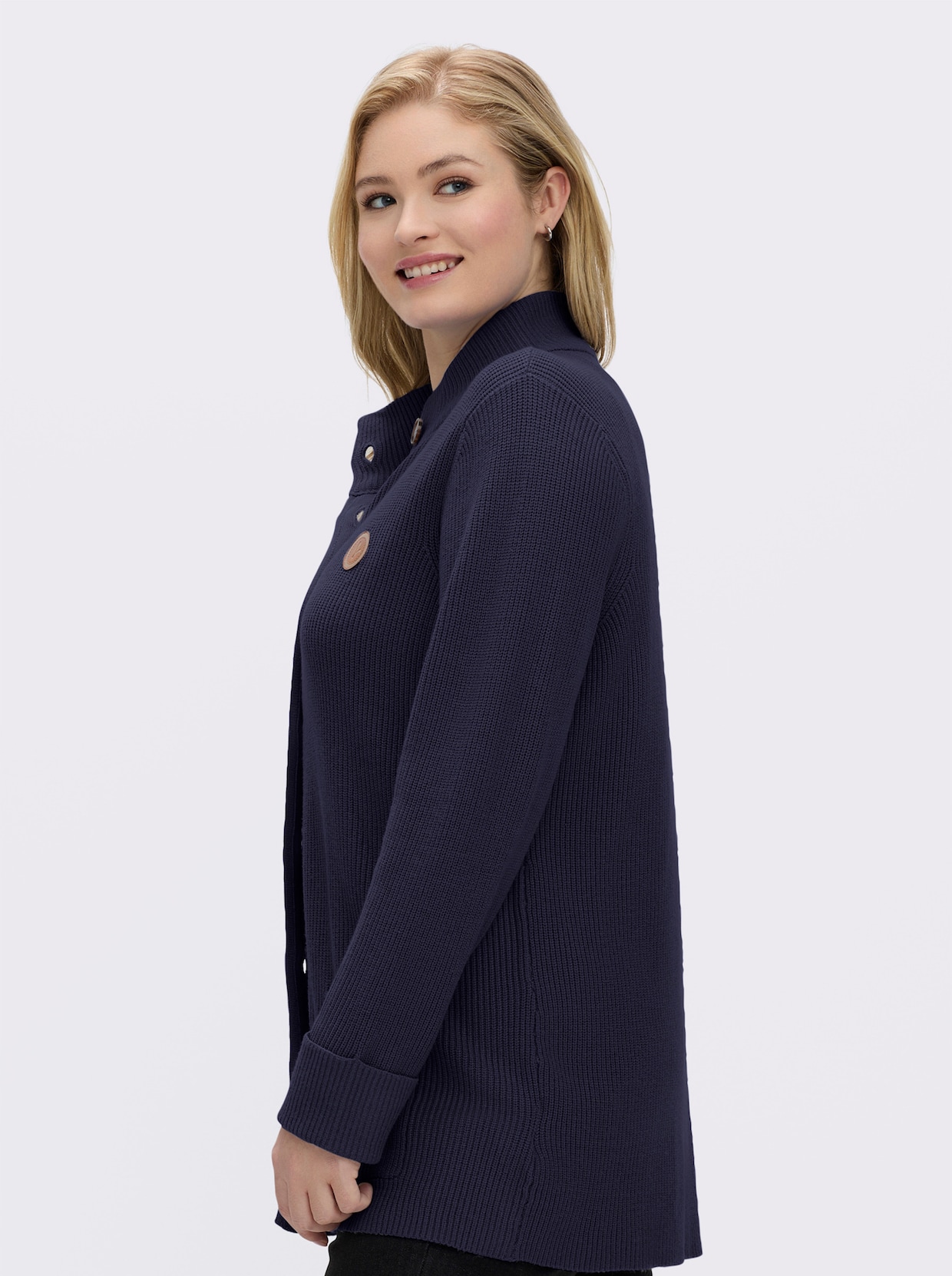 Longstrickjacke mit Stehkragen - marine