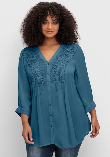 sheego by Joe Browns Crêpebluse mit Biesen und Häkelspitze - topas