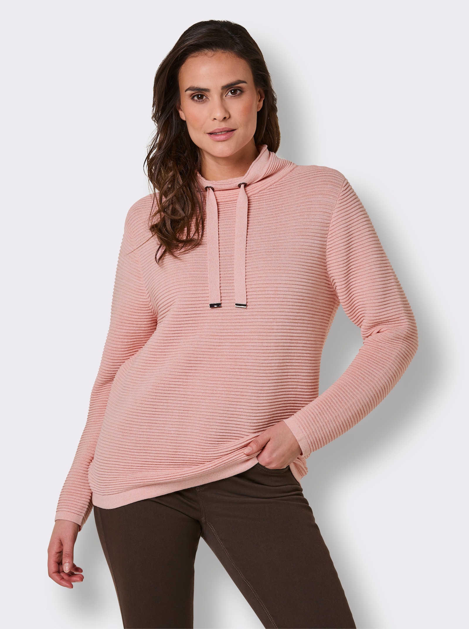 CREATION L PREMIUM Langarm-Pullover mit Ripp-Struktur - rosenquarz-meliert