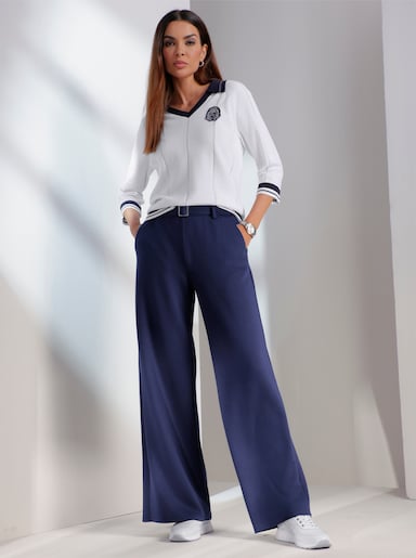 heine Polopullover mit Ajour-Streifen - ecru-marine