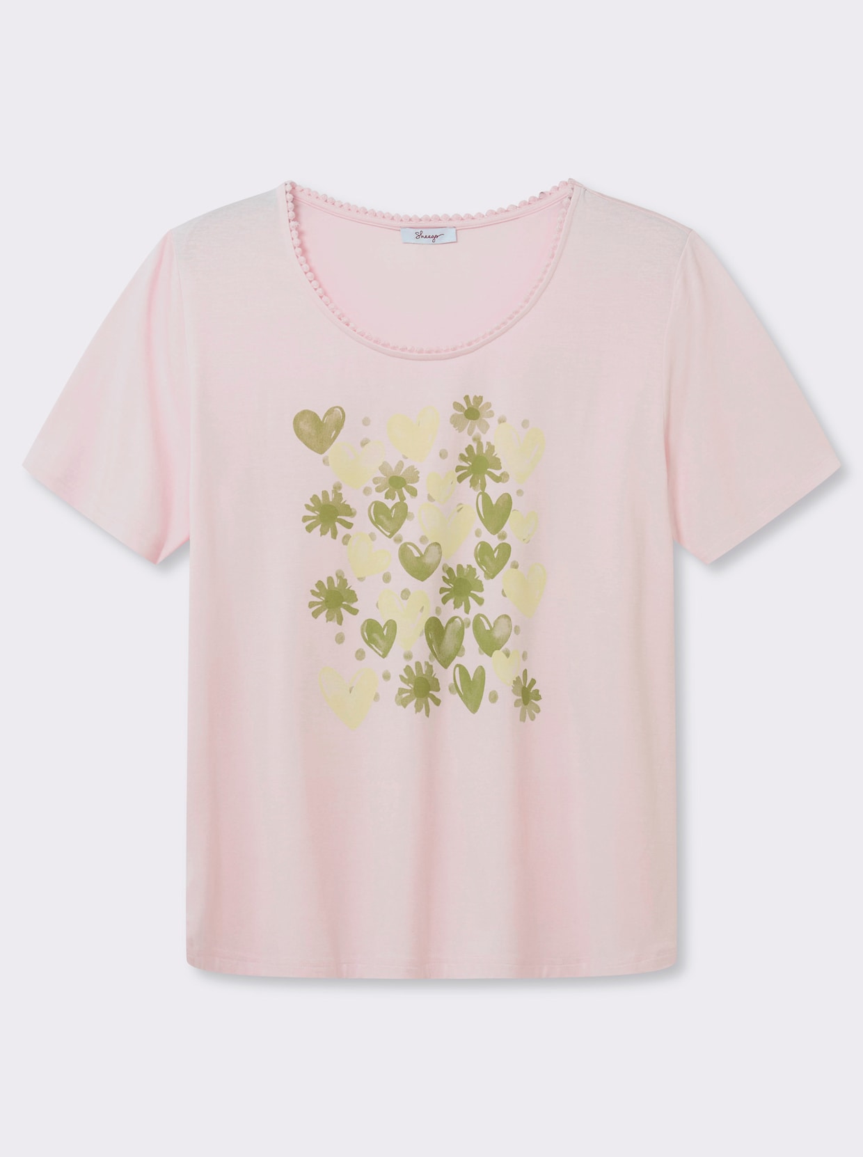 sheego Rundhalsshirt mit Zierband und Frontdruck - hellrosé-pistazie