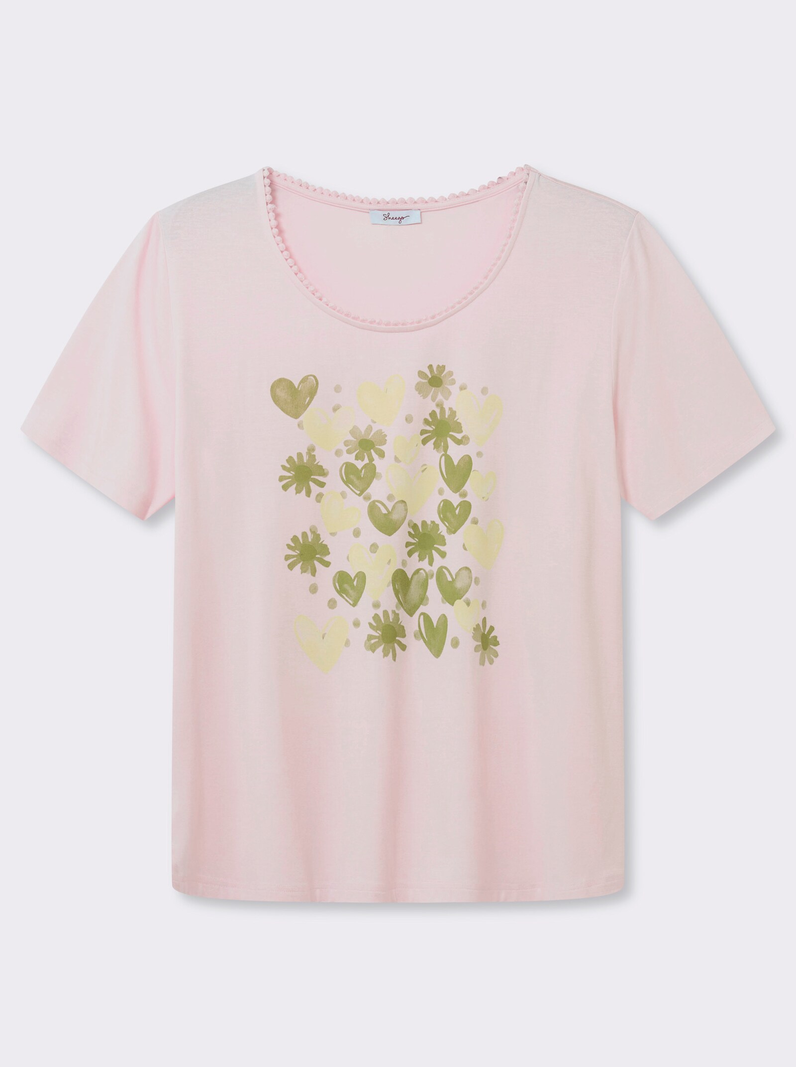 sheego Rundhalsshirt mit Zierband und Frontdruck - hellrosé-pistazie