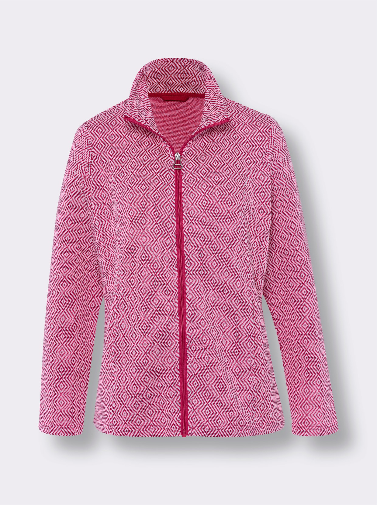 Jack van tricotfleece - fuchsia/ecru gedessineerd