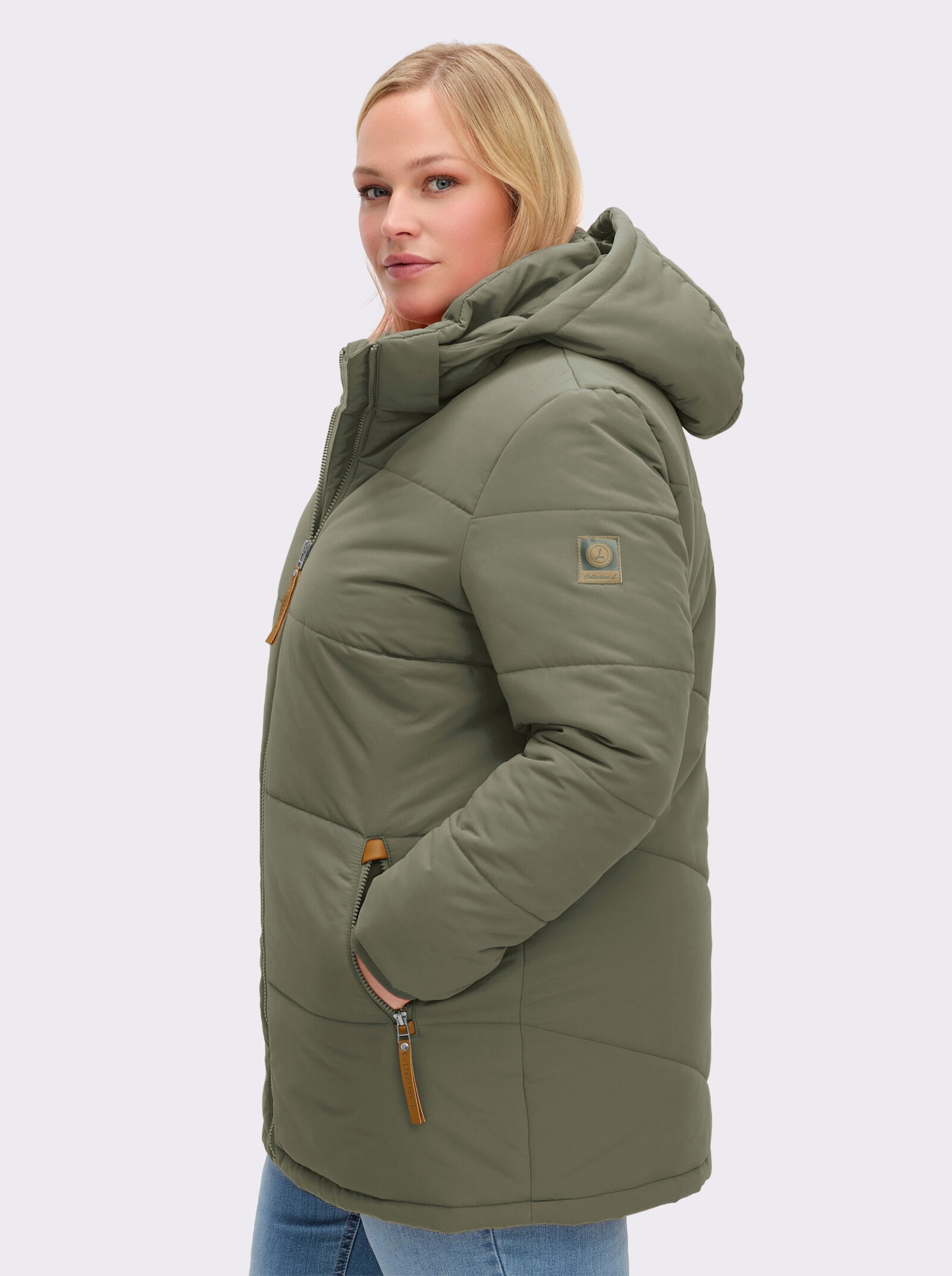 Outdoorjacke mit abnehmbarer Kapuze und Jersey-Bündchen - khaki