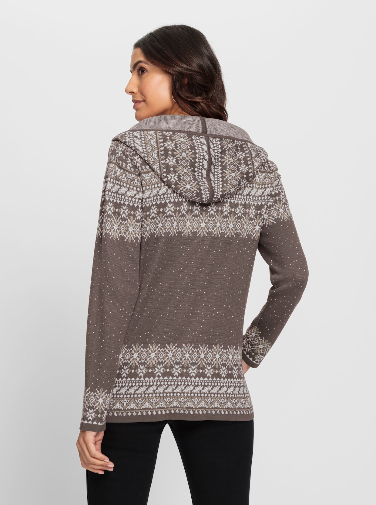 Veste en tricot jacquard - taupe foncé-écru à motifs